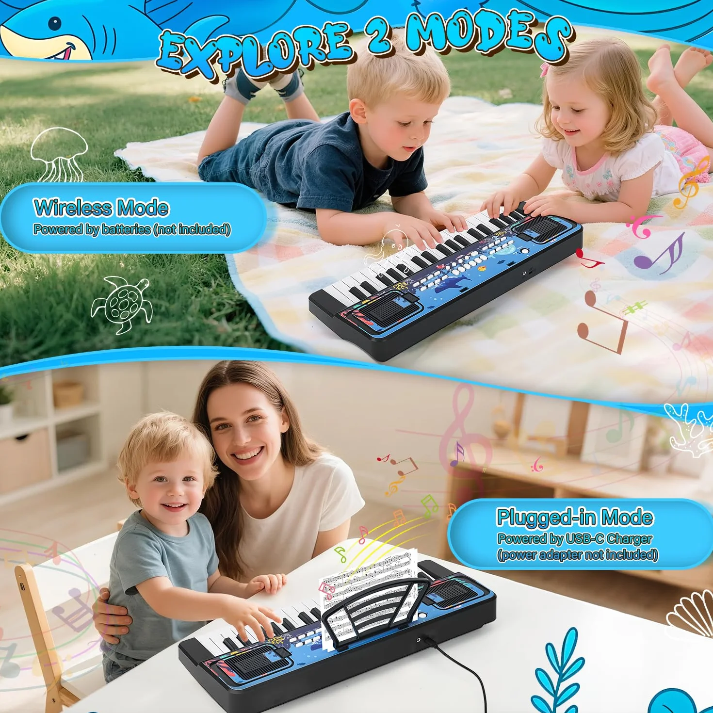 Infantil Piano Teclado 37 Teclas con Microfono y Atril – Portátil Juguete Musical para 3 4 5 6 Años Principiante Niños y Niñas, Regalos Navidad Cumpleaños, Negro