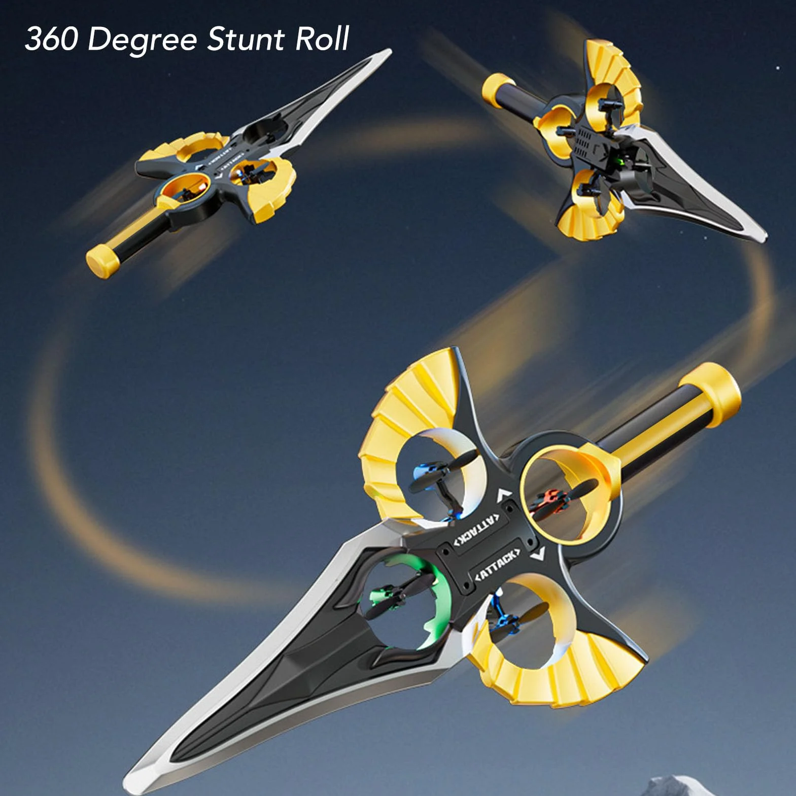 Garsent Flying Sword RC Planeador con Piloto Automático, Control Remoto de Acrobacias de Espada Voladora, Onda Manual, Avión RC Ligero, para Adolescentes y Adultos, Juguete de Avión de (Oro Negro)