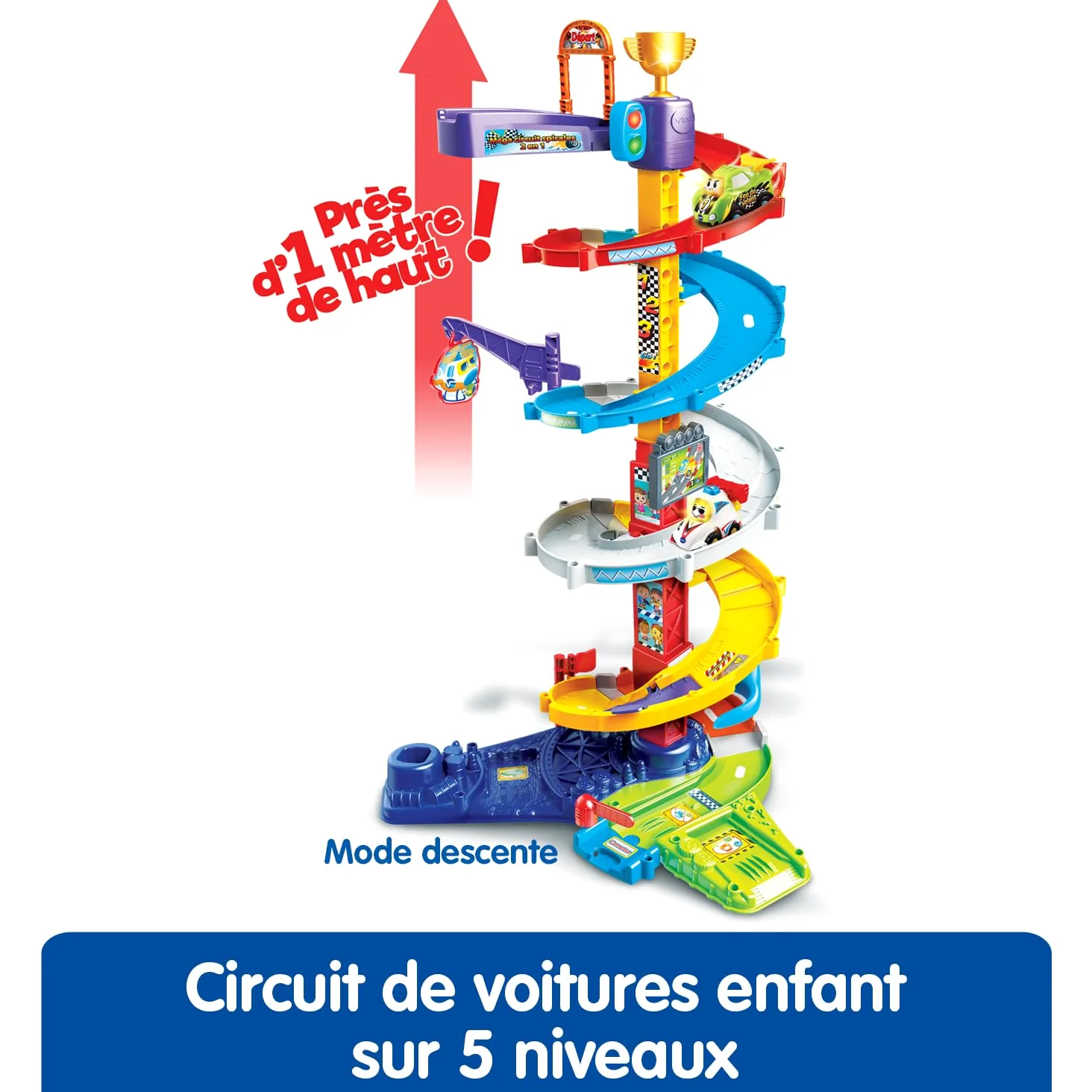 VTech Tut Tut Bolides, Mega Circuito Espirales 2 en 1 con Coche Titouan Loco del Volante, Circuito de Coches Infantiles, 5 Zonas Mágicas, Regalo para Niños y Niñas de 1 año a 5 años - Contenido en