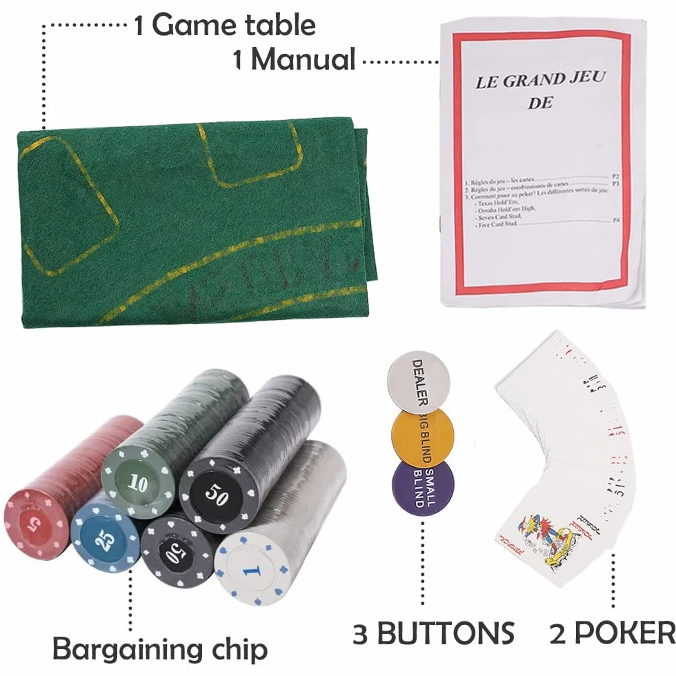 powerking Juego de póquer para Texas Holdem, Blackjack 300 fichas, juego de póquer con mantel, juego para familia, amigos, fiestas