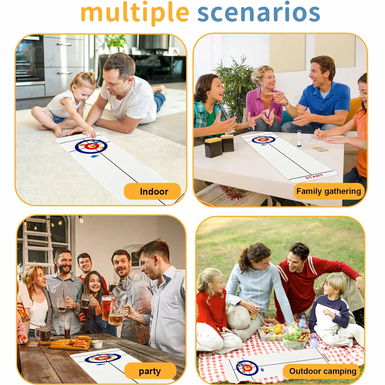 Mini Juego de Curling Mesa, 133 * 28 cm Juego Familiar de Tablero Curling, para Familia Fiesta Oficina Navidad Cumpleaños Interacción Entre Padres e Hijos Adultos y Niños
