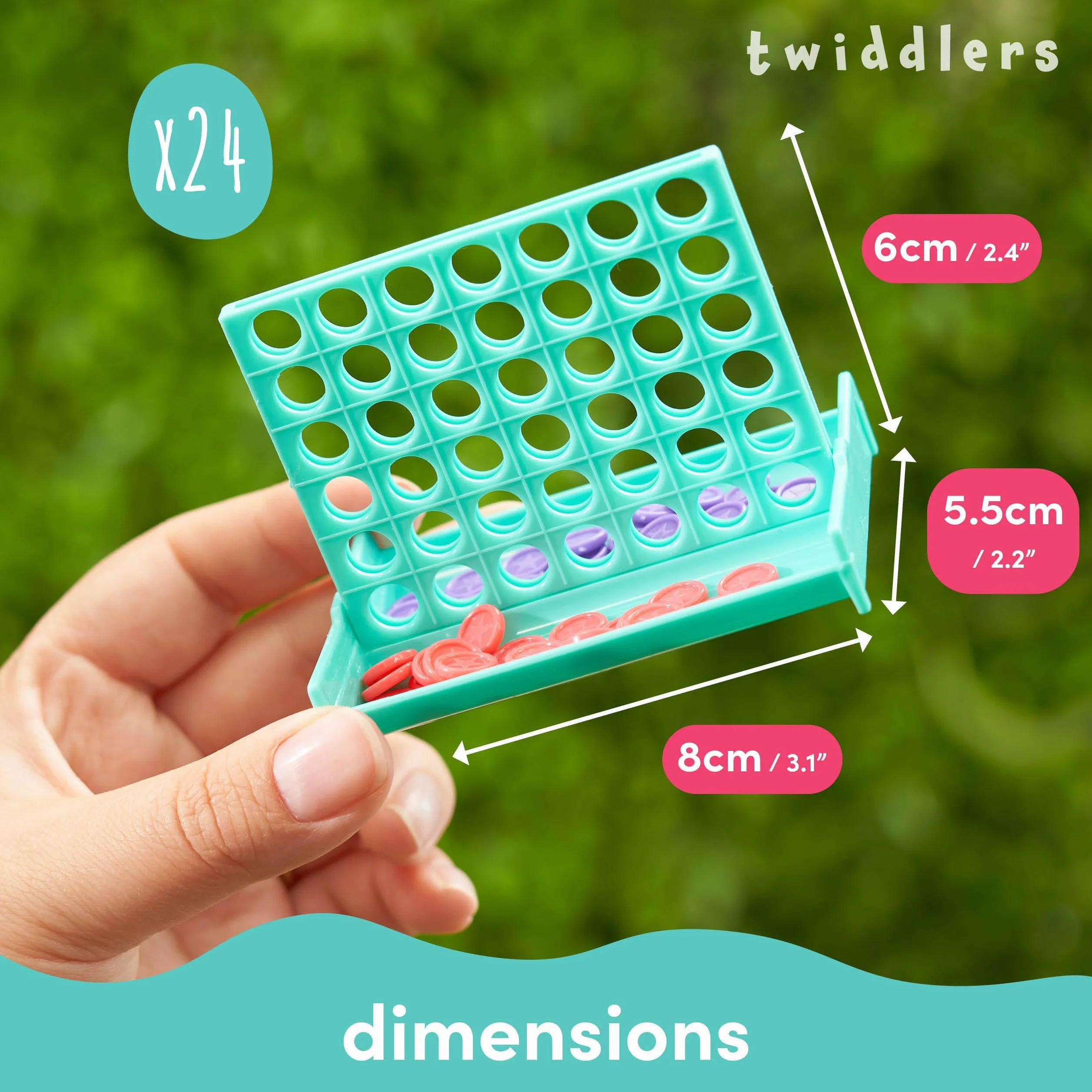 THE TWIDDLERS Pack 24 Mini Juegos de Mesa Alinear 4 Fichas 8cm - Regalos Comunión, Bolsas Sorpresa, Juegos de Viaje 3 a 12 Años