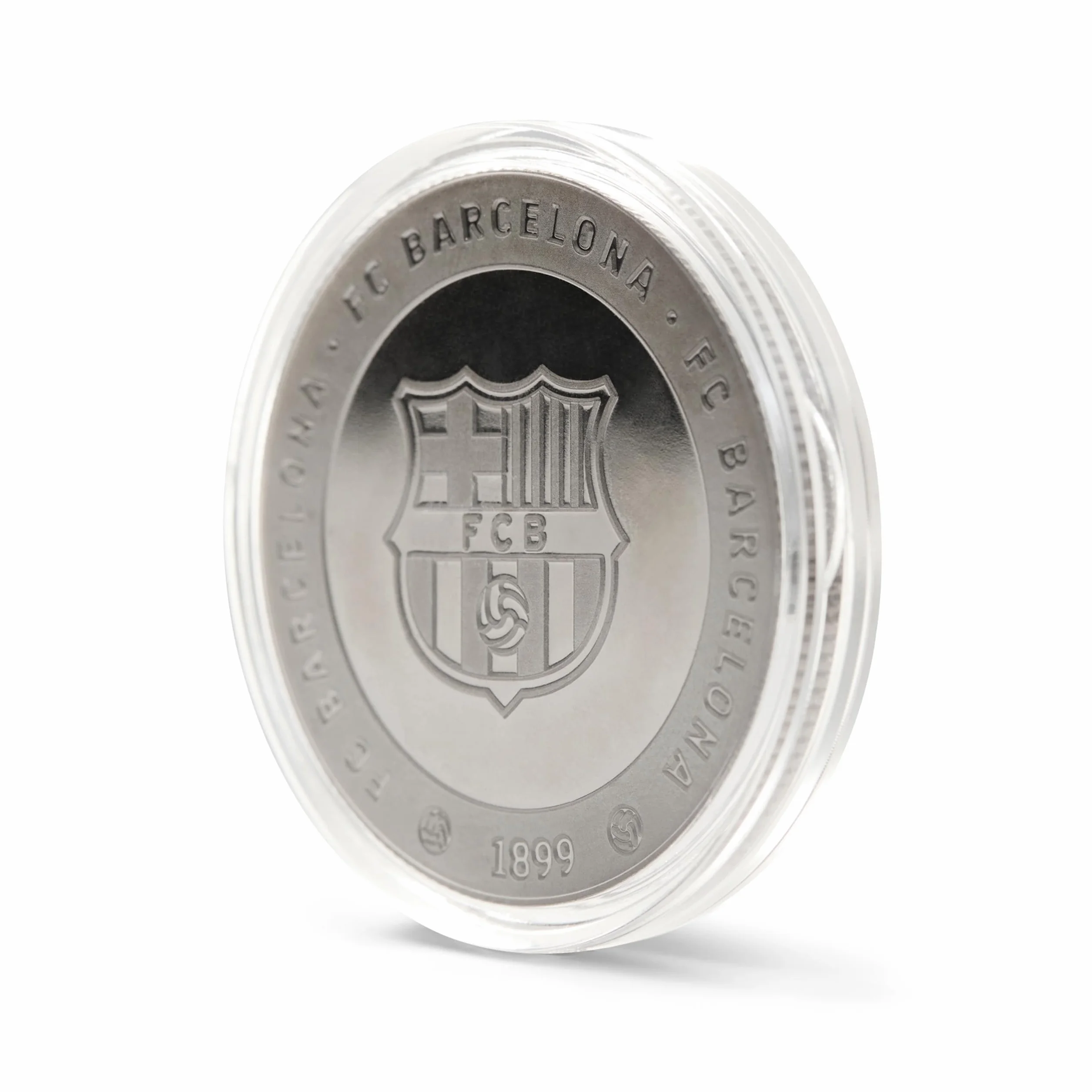 FC Barcelona - Moneda edición Especial con Escudo y Grabado del Estadio Spotify Camp NOU - Coleccionable - Plateada - Producto Oficial