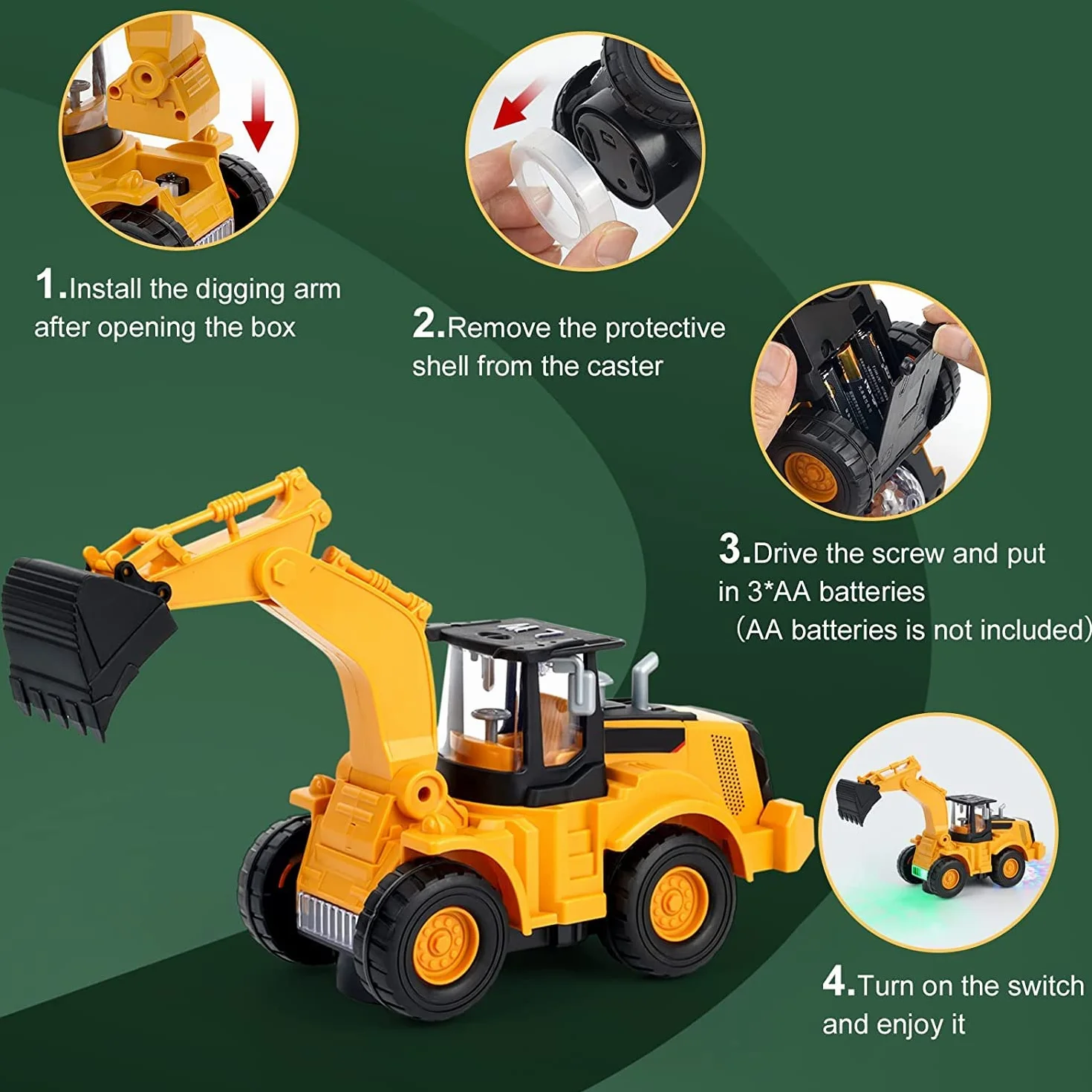 Kiztoys&1 Juguetes de Excavadora, Caminar automático con Sonido y luz vehículo vehículos de construcción, Excavadora de Juguetes para niños con Luces y música múltiple para niños 3 4 5 6 7 años