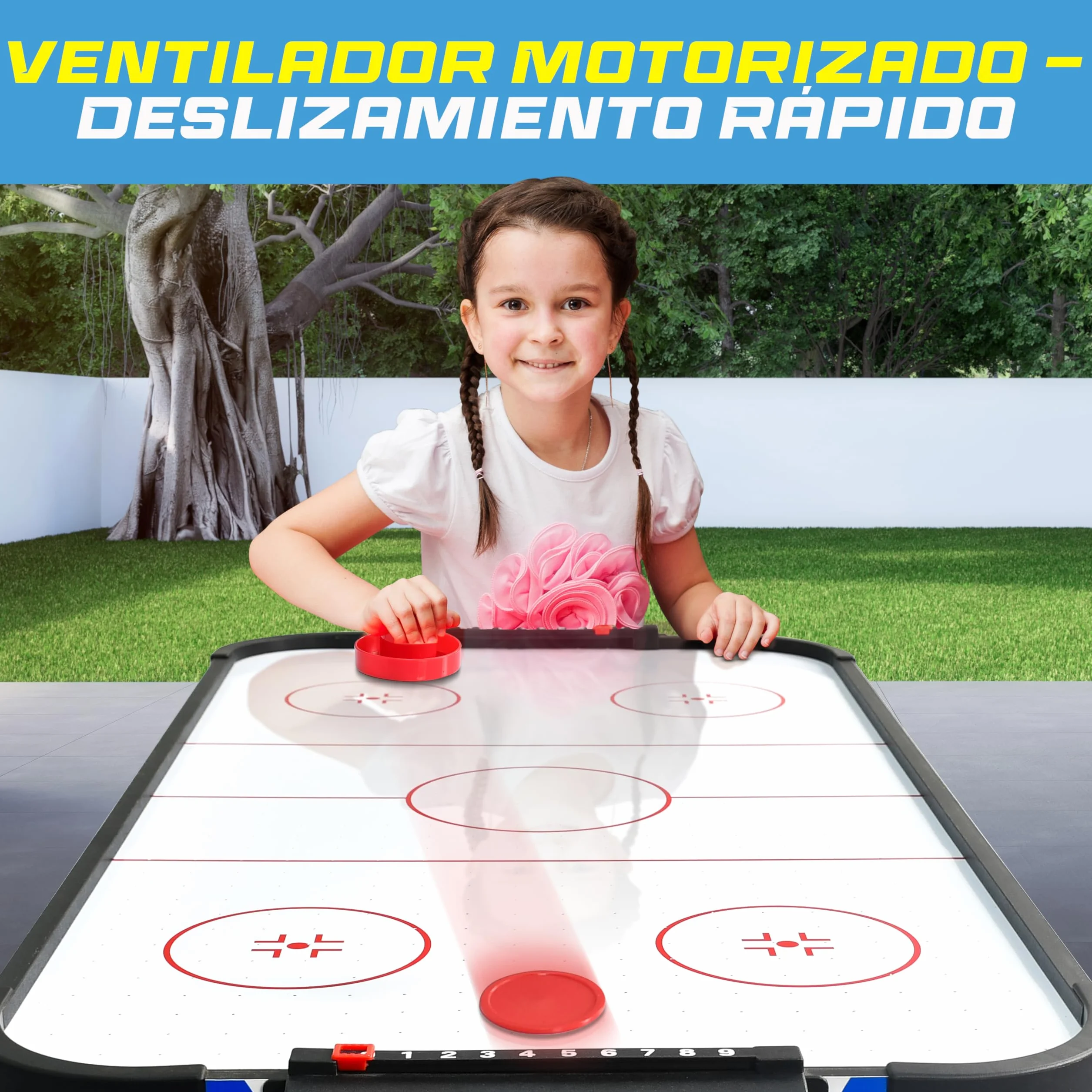 Serenelife Mesa de Hockey de Aire, Motor Dos Veces mas Fuerte, Marcador de Puntos LED Digital, Dispensador de Discos y Accesorios