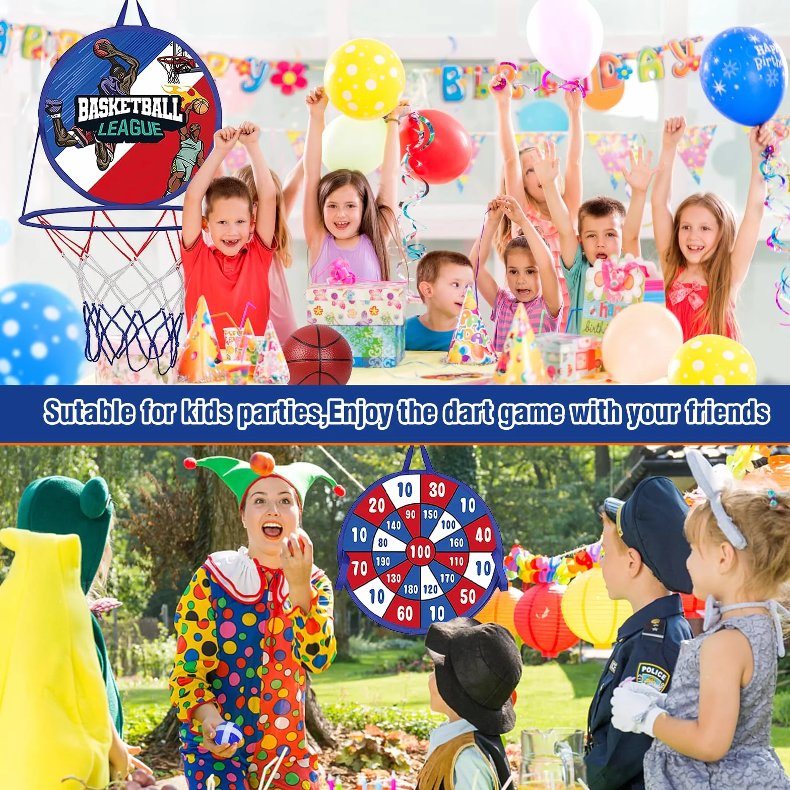 Canasta Baloncesto Infantil con Diana Dardos, 2 en 1 Diana Dardos y Mini Juguete de Canasta Baloncesto,Juguetes de Deporte Plegable para Interiores y Exteriores para Regalo de Niños y Niñas