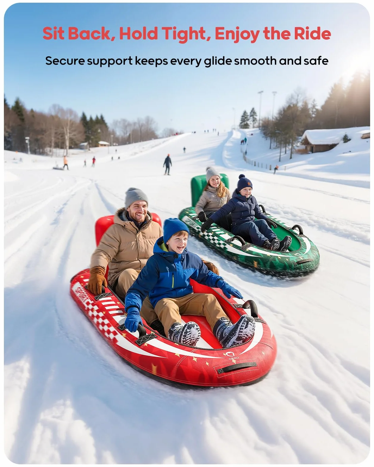 QPAU Trineo de nieve inflable para 2 personas con cubierta de lona, respaldo y asas reforzadas