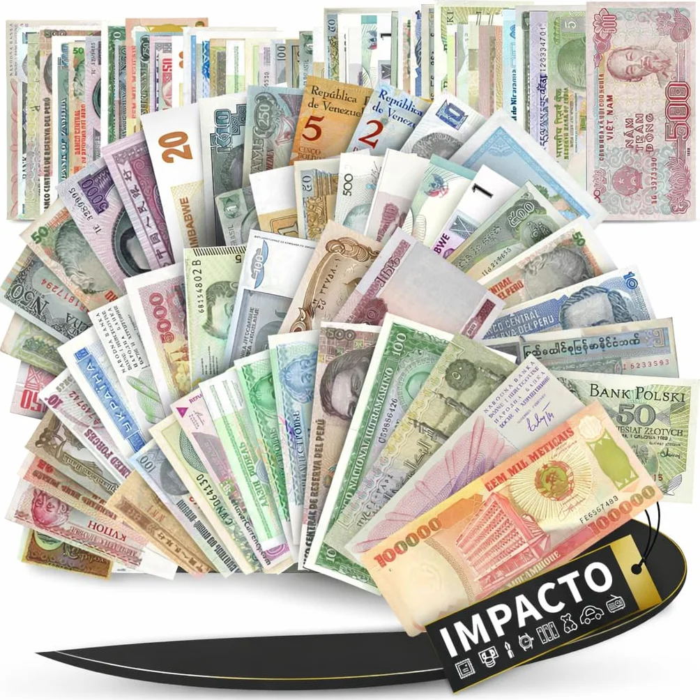 IMPACTO COLECCIONABLES | Colección de 100 Billetes Auténticos del Mundo - Sin Repeticiones, Desmonetizados y de Diversos Países | Ideal para Coleccionistas, Incluye Certificado de Autenticidad