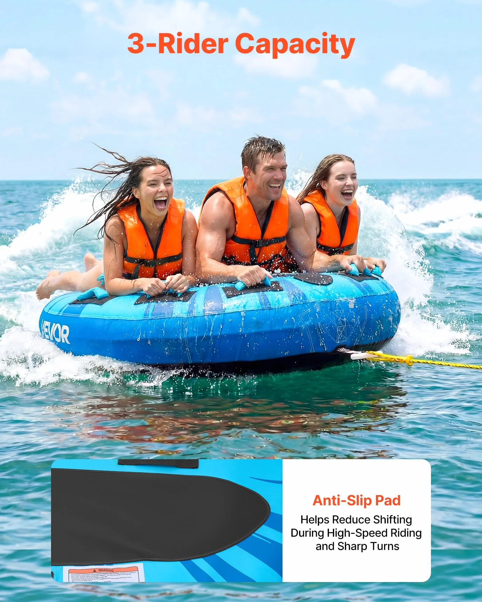 VEVOR Flotador de Arrastre Inflable 159,5 cm para 3 Personas Carga 231 kg Azul