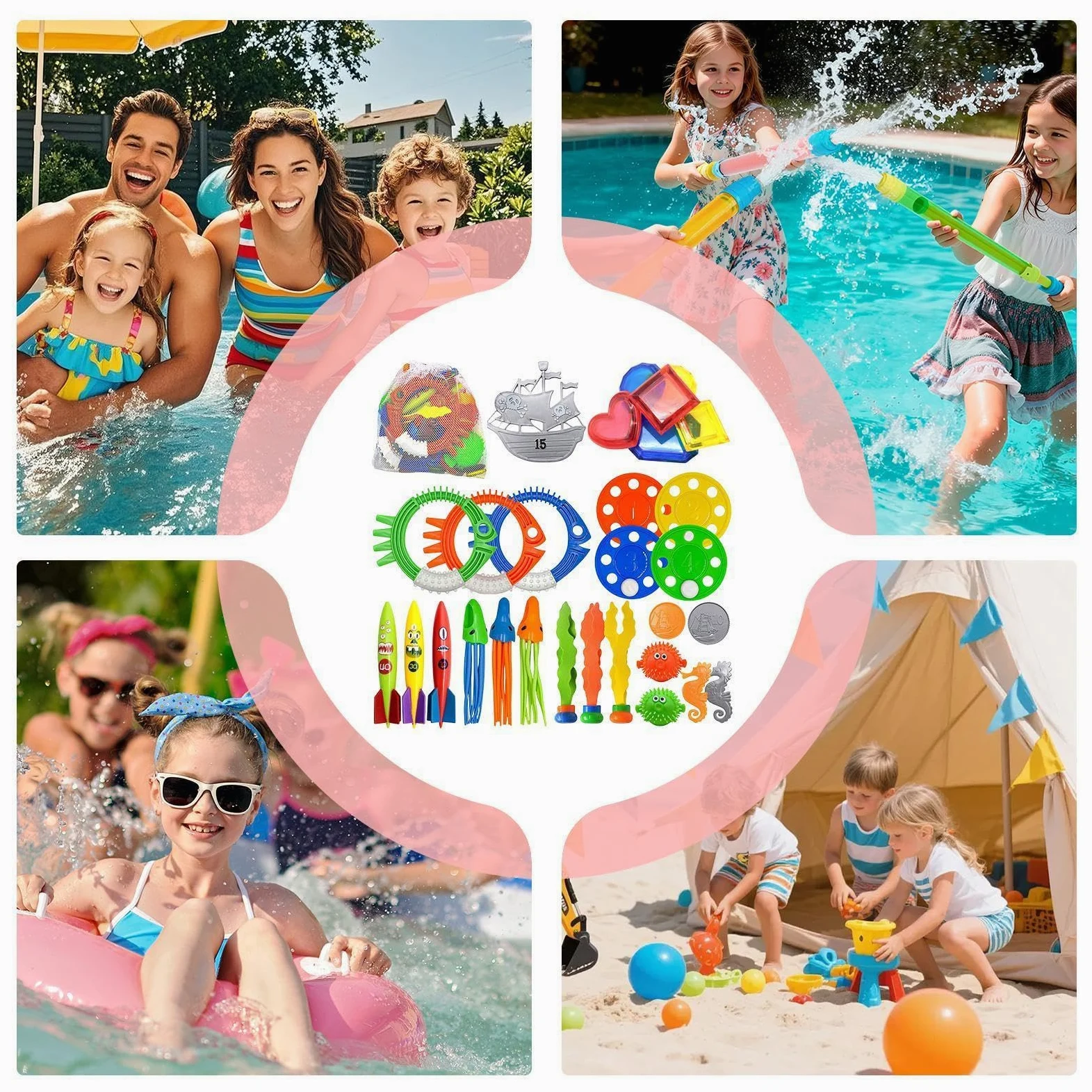 Juguetes de buceo para niños 34 piezas hundimiento submarino juego del tesoro | Juguete de buceo en piscina para y niñas, niños y adolescentes de 3 a 12 años, lago, estanque, fiesta al aire libre