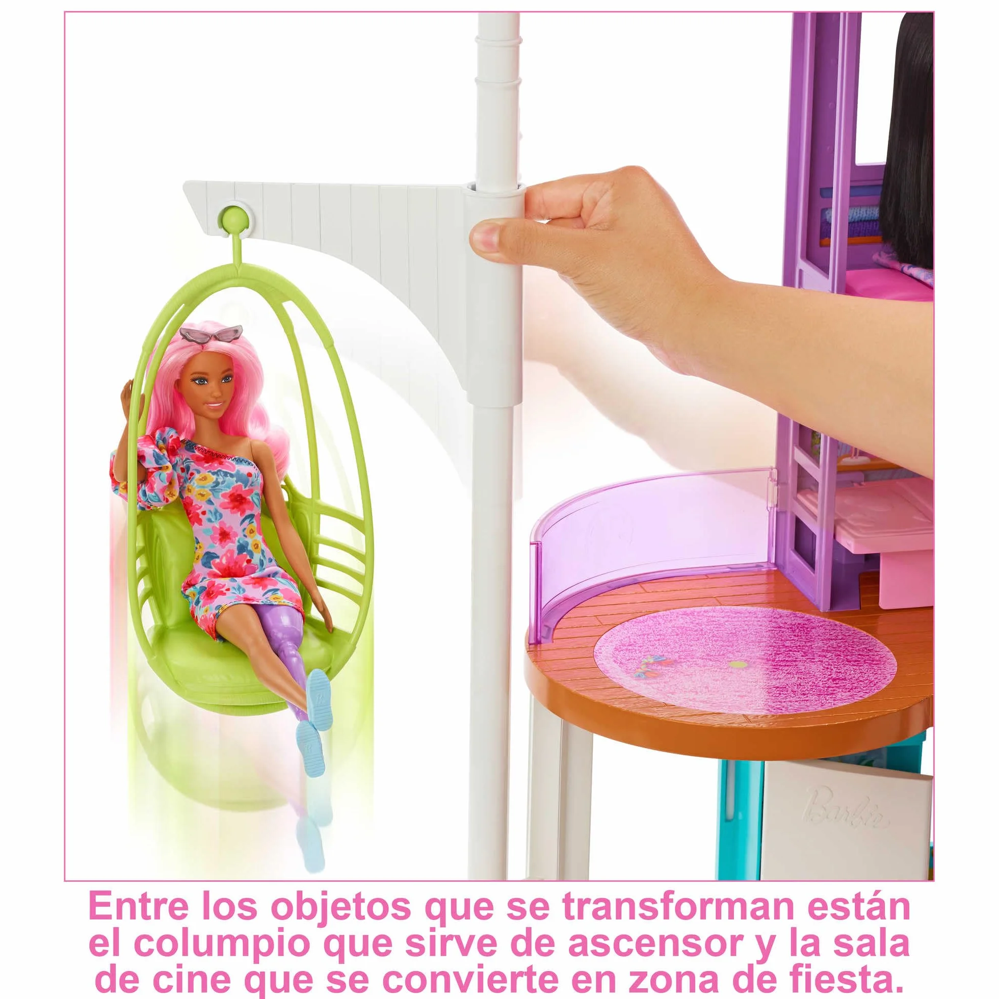 Barbie Casa Malibú Casa de muñecas plegable 2 pisos con 6 habitaciones y muebles, incluye 30 accesorios, juguete de regalo +3 años (Mattel HCD50)