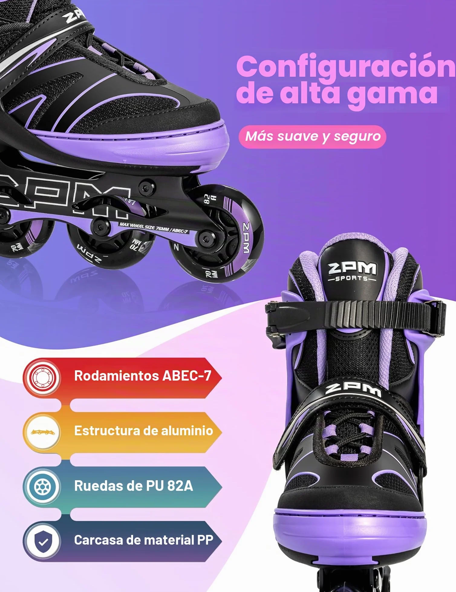 2PM SPORTS Regulable Patines en línea para niños y niñas con Ruedas de PU 82A