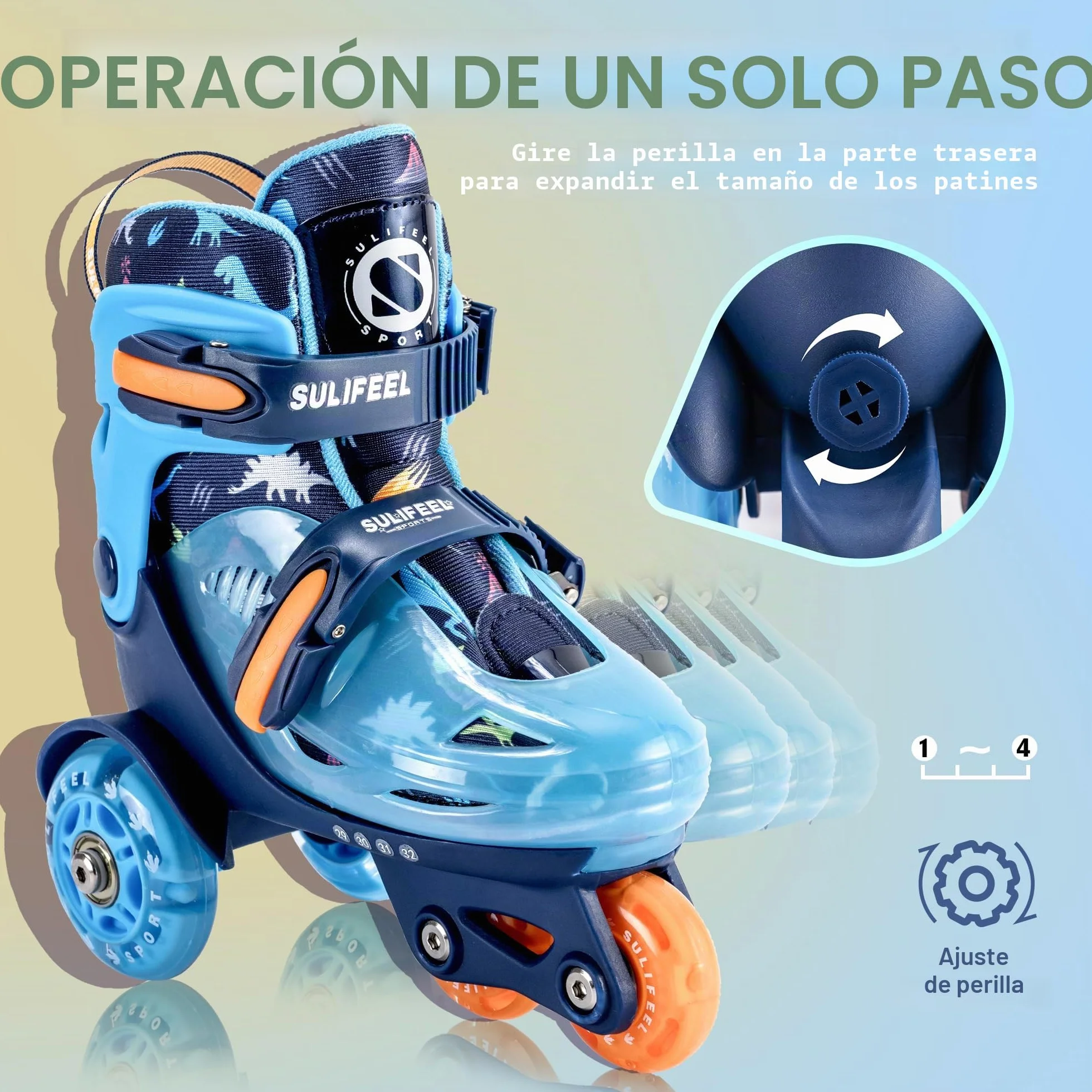 SULIFEEL Patines Ajustables para Niños con Ruedas Luminosas