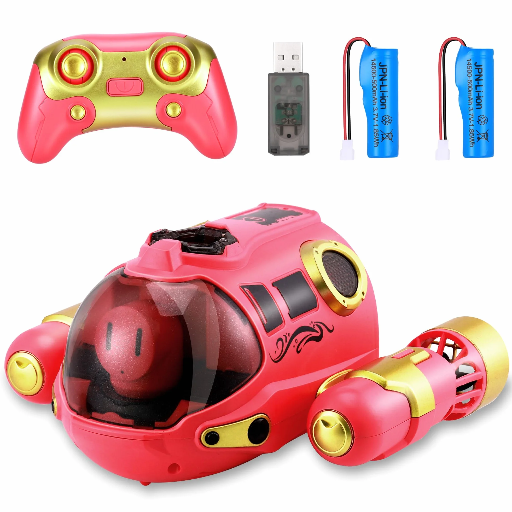 Barco Teledirigido Niños, Barco RC con Spray/luz de luz, Lancha Teledirigida con 2 Baterías Recargables, 2.4GHz RC Juguete Barco para Piscinas y Lagos, Regalo para niños y niñas