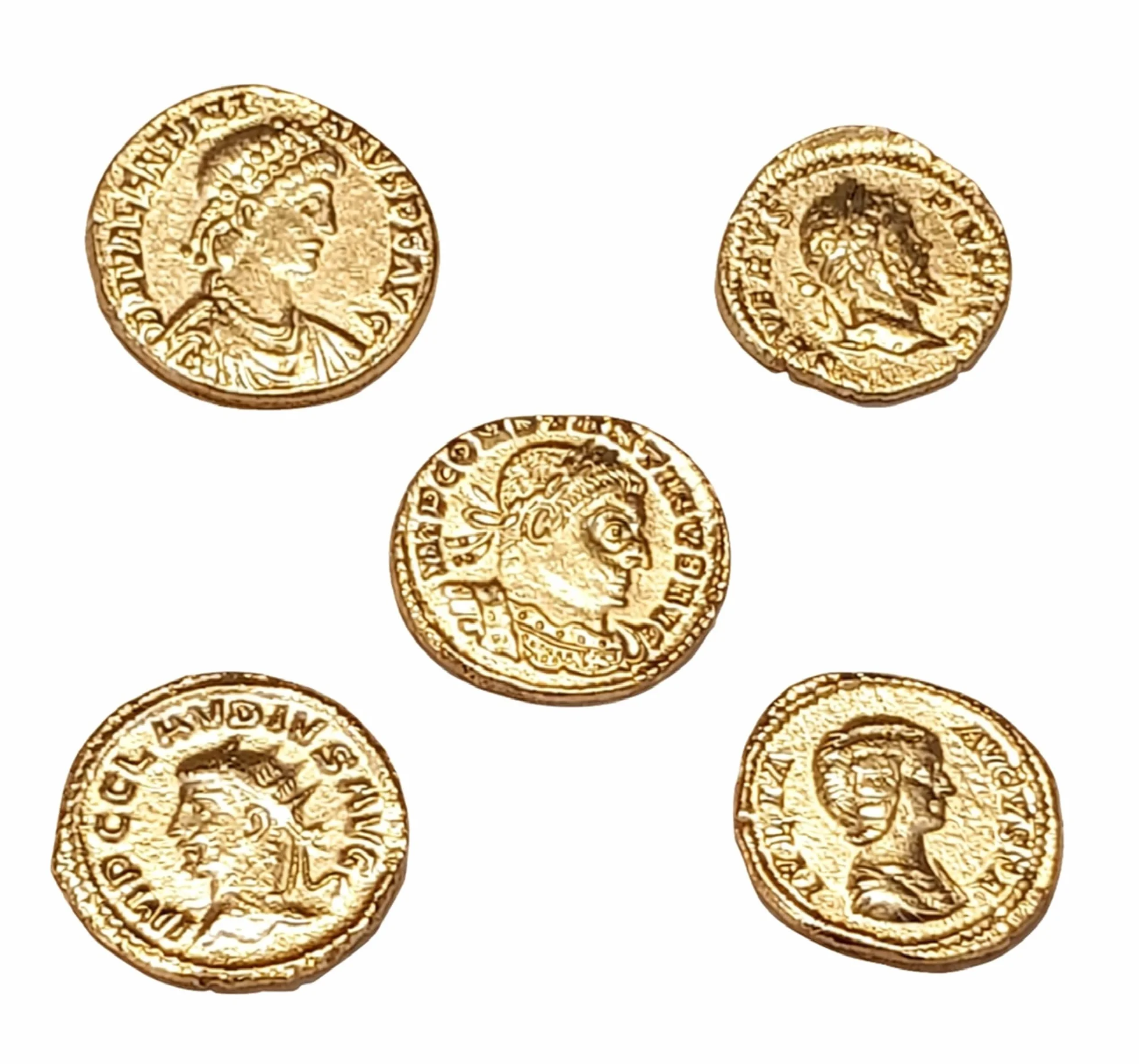 Monedas romanas imperiales antiguas chapadas en oro – Colección Set réplica emperadores romanos 5 piezas – Artesanía italiana, hecha a mano – Made in Italy