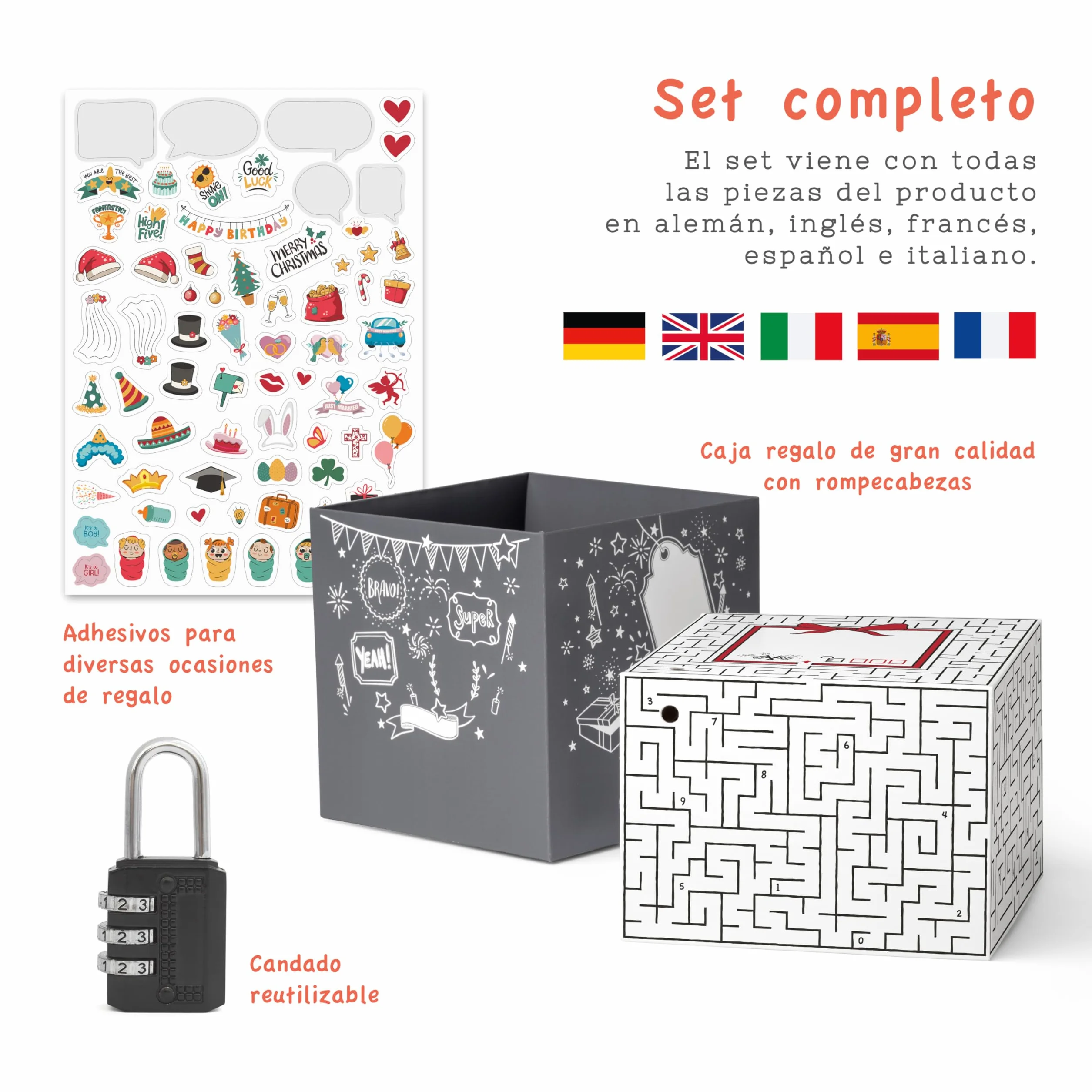 SURPRISA Caja de regalo, caja de rompecabezas, embalaje de regalo para vales, rompecabezas de laberinto, tamaño S (12 cm)