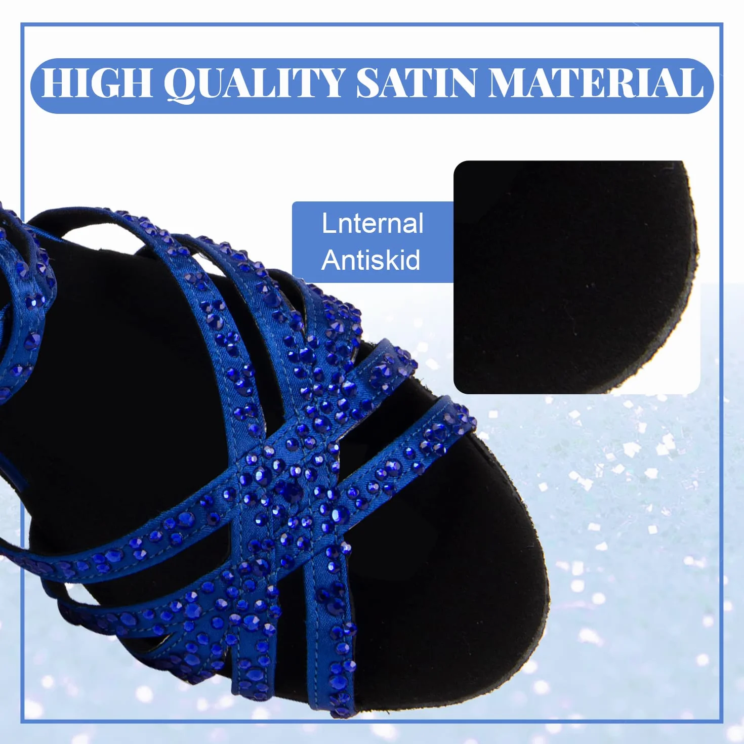 Zapatos de Baile Latino para Mujer con Diamantes de Imitación Salsa Tango Bachata, Azul 6cm Tacón, 36 EU