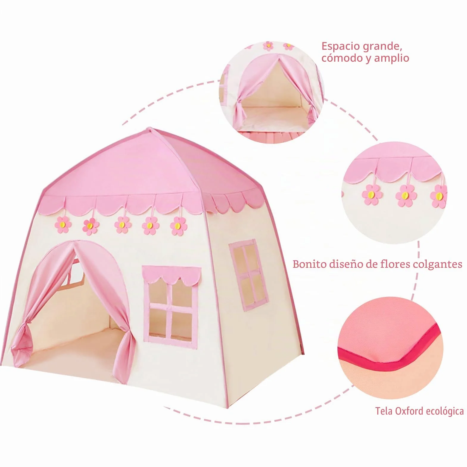 Tienda de juegos para niños, tienda de campaña para interiores, tienda de juegos, 130x100x130 cm, gran tienda de juegos para niños, casa de juegos para niñas, interior y exterior, juguete (rosa)