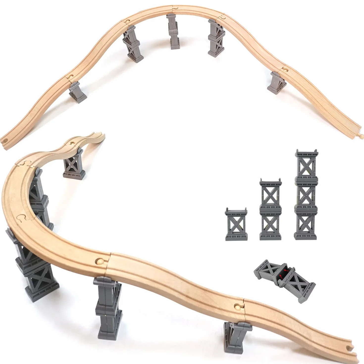 Puentes de tren de madera, puente de viaducto, accesorios de vías de tren de madera, vías de tren de madera, vías de tren compatibles con todas las principales marcas, juguetes de madera para niñas y