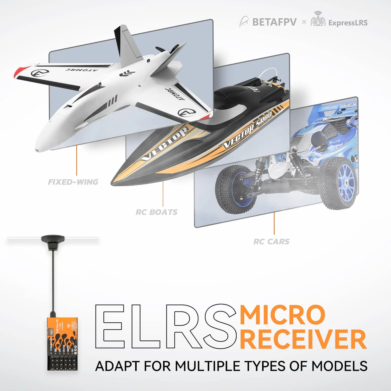 BETAFPV ELRS Micro Receptor Soporte 5CH PWM Salidas Función a Prueba de fallas con IPEX MHF T Antena para multirrotores Helicópteros de ala Fija RC Coches Barcos Fácil de Instalar Plug and Play