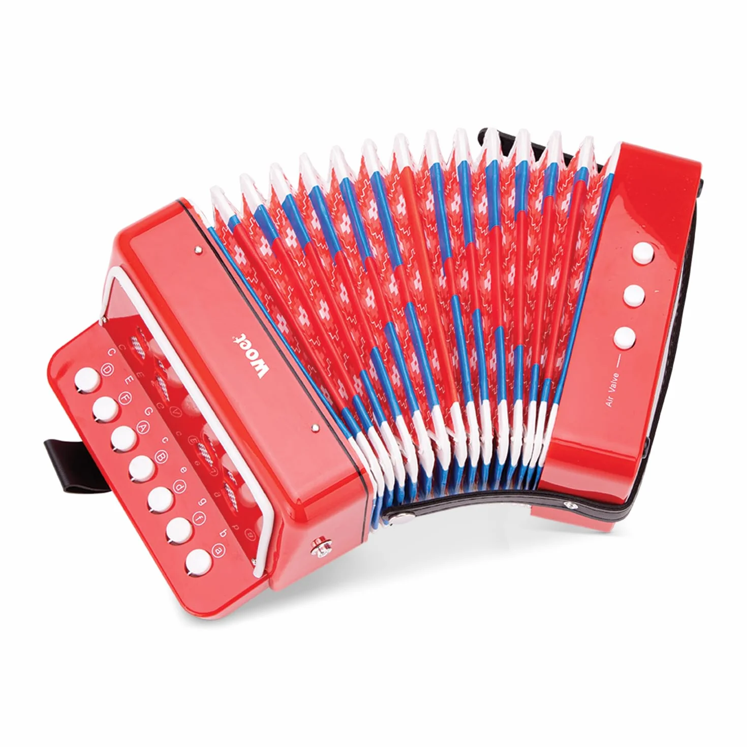 Woet® Acordeón de Juguete Rojo para Niños, Instrumento Musical con Libro de Canciones y 8 Canciones, Juguete Educativo para Principiantes, Desarrollo Musical, A Partir de 3 Años