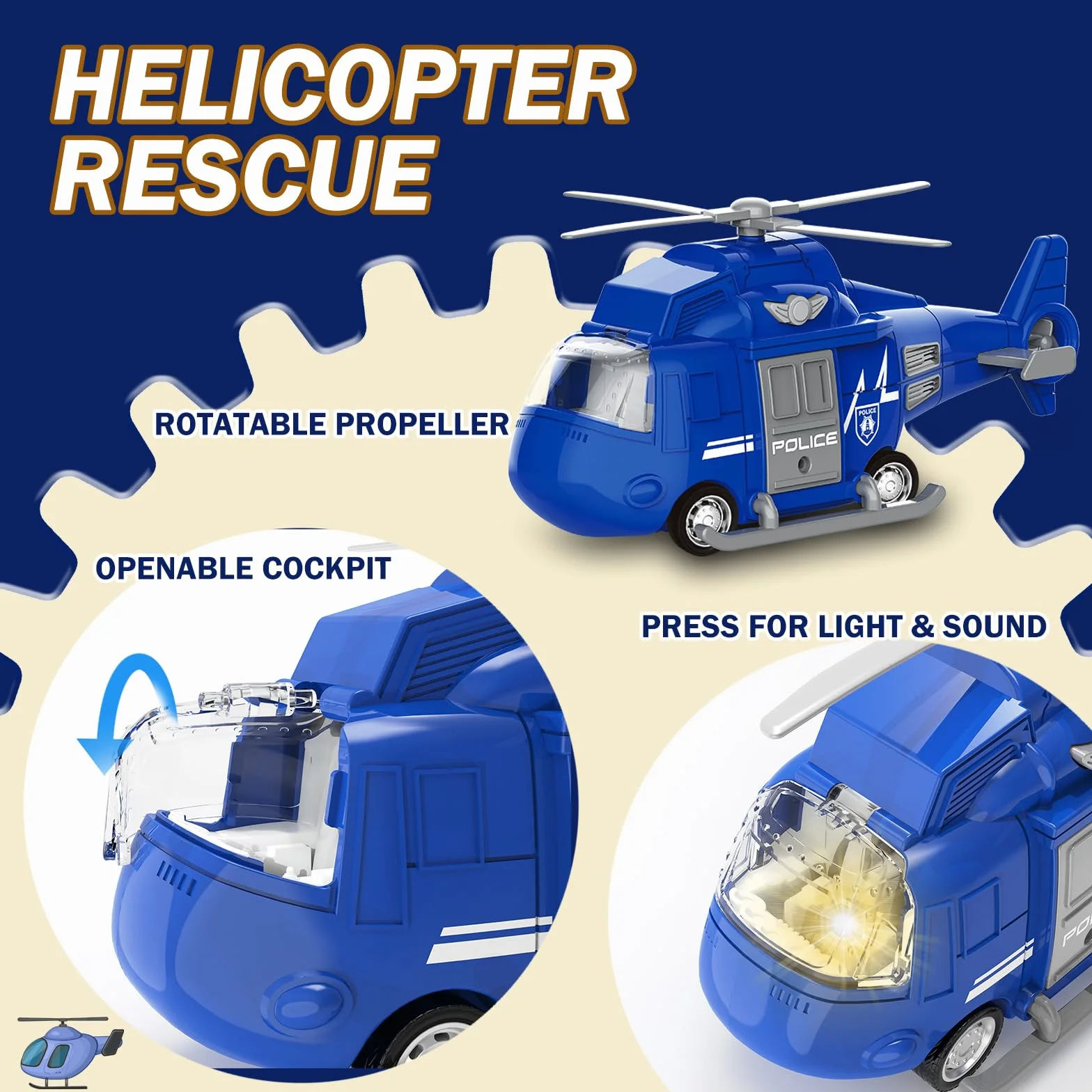 Doloowee 4 Pack Vehículo de Emergencia Juguetes Playsets para Niños, Helicóptero de Rescate, Coche de Policía, Camión de Bomberos, Ambulancia Coche Juguetes Regalo para Edad 3-12 Niños Niñas
