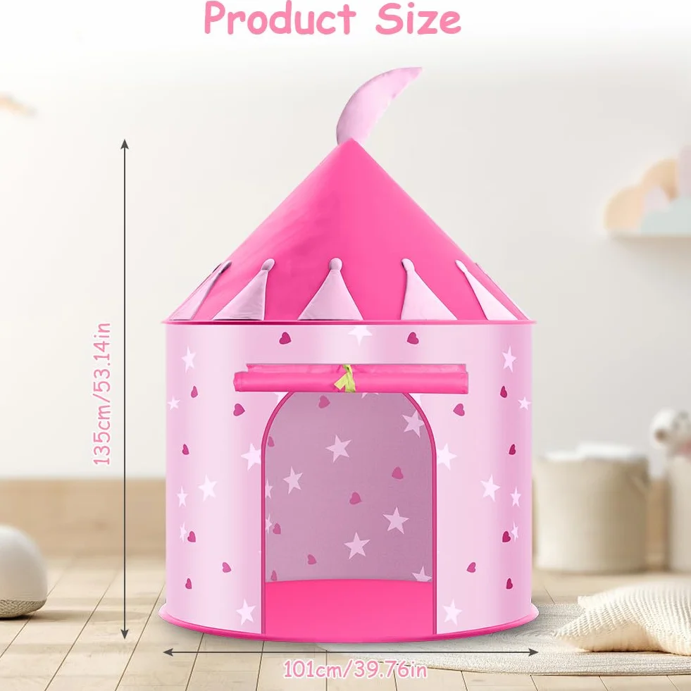 HOTUT Tienda para Niños, Tienda de Campaña Infantil con Leds Cadena, Tienda de Campaña de Princesa con 10 Pegatinas de Tatuajes, Carpa Infantil Plegable para Juegos de Interior y Exterior - Rosa
