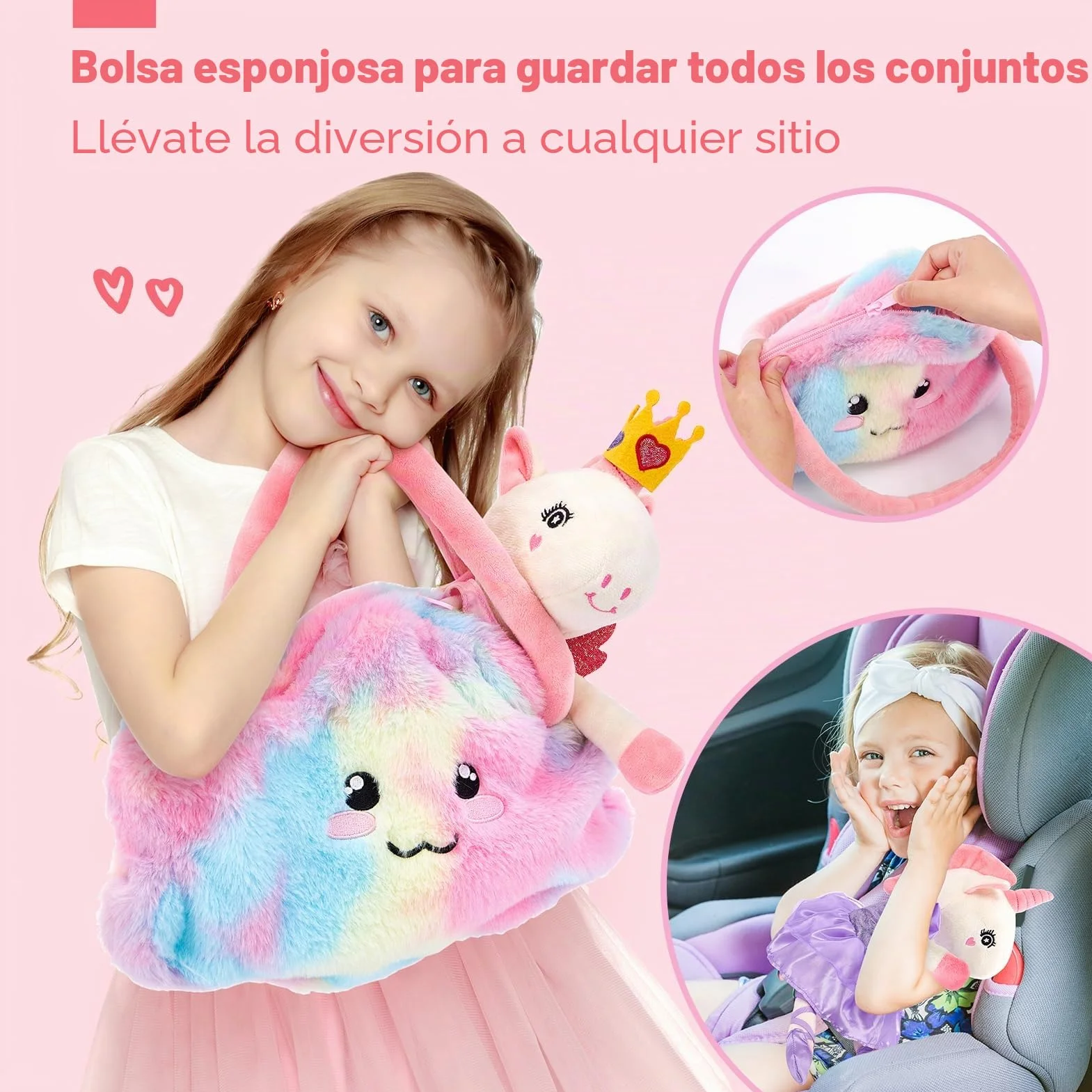 hahaland Unicornio Peluche Juguete Niña 3 años con 3 Set de Ropa y Bolsa