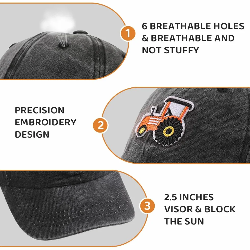 Gorra de Béisbol Tractor Ajustable Sombrero con Visera de Algodón para Infantil