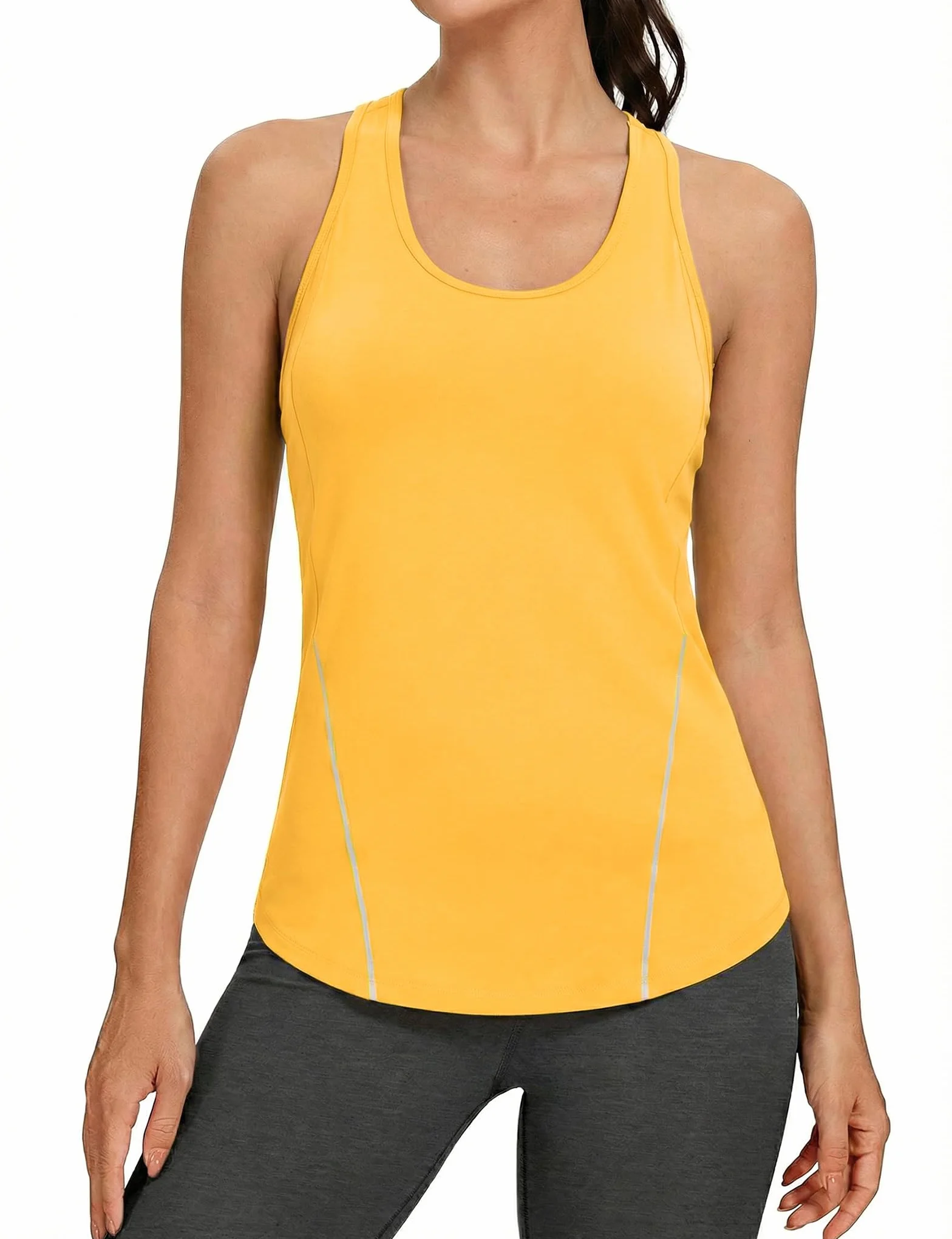 Camiseta Deportiva sin Mangas para Mujer Transpirable con Detalle Reflectante Cuello Redondo Bajo Curvo