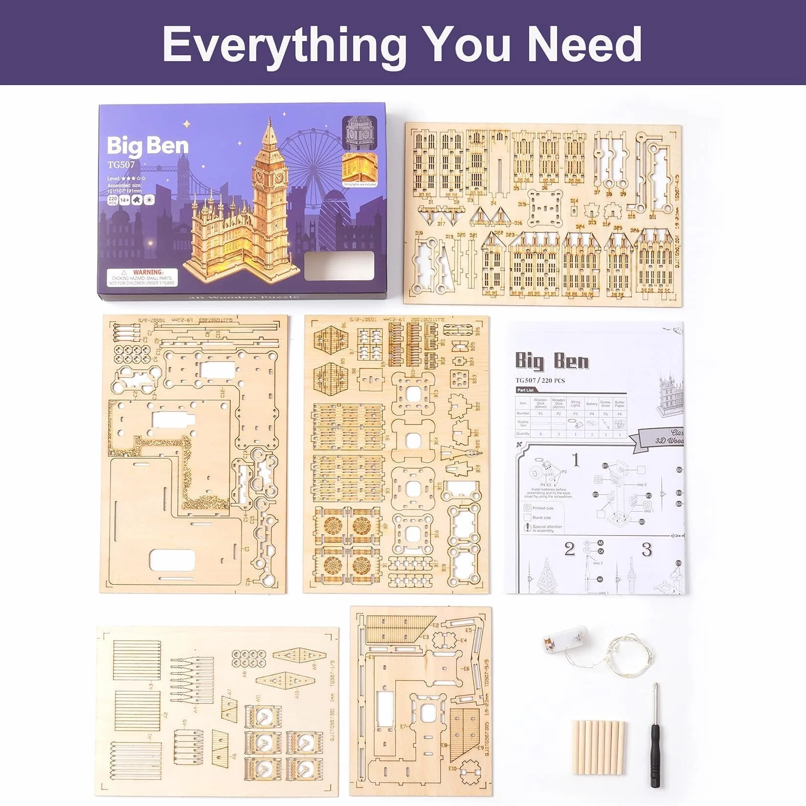 RoWood Puzzle 3D Madera Gran Ben, Maquetas para Construir Adultos y Niños, Edificios