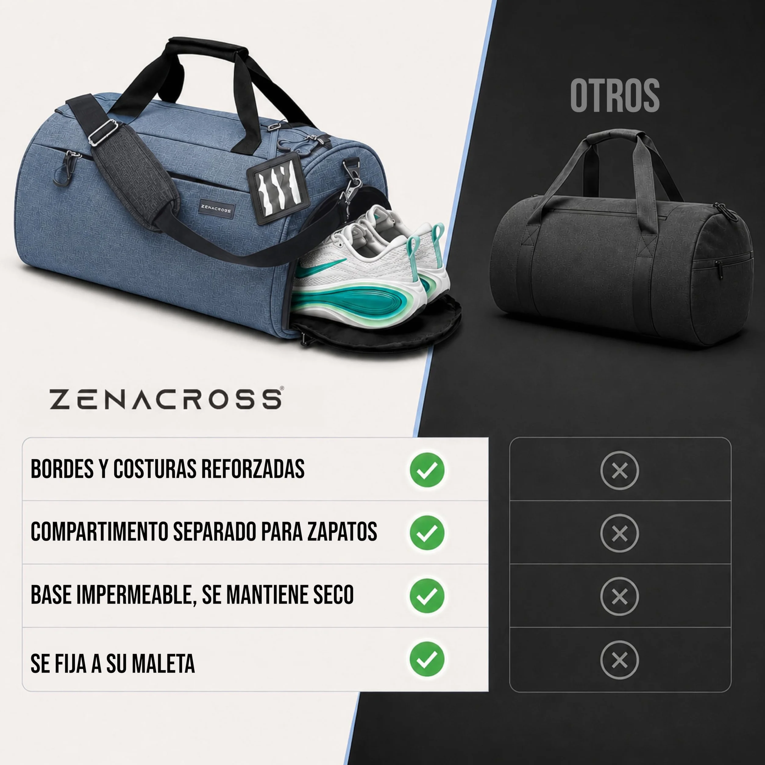 Mochila Gimnasio Hombre Mujer 50 l Compartimento Zapatos Humeda Viaje Gym Azul