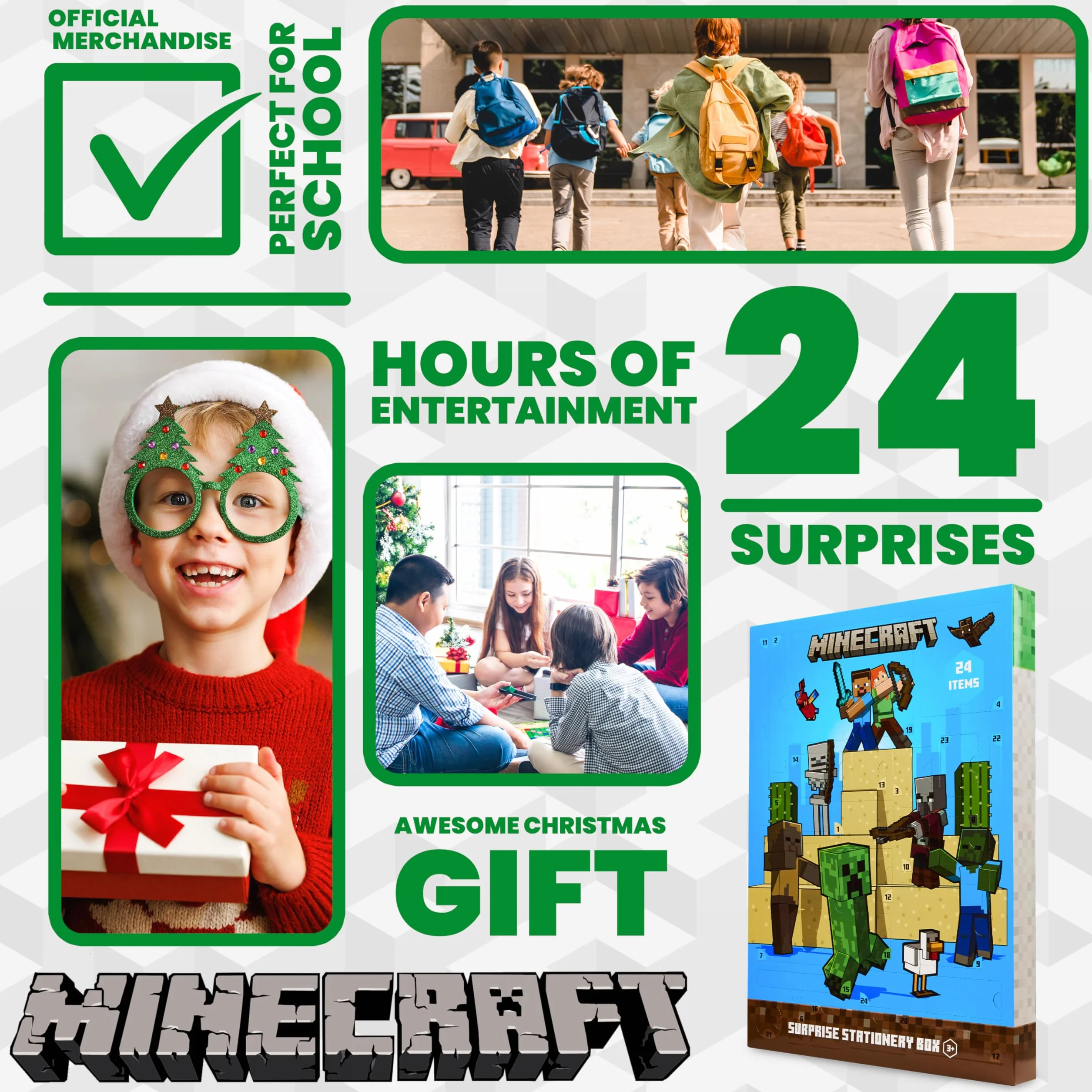 Minecraft Calendario Adviento 2025 Creeper Calendário Cuenta Atrás para Navidad Material Escolar Papelería y Accesorios Bolígrafos Pegatinas Llavero (Azul)