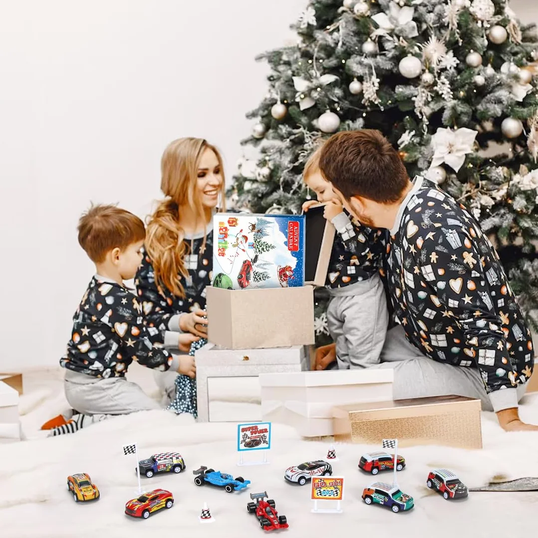 Sprinlot Calendario Adviento Coches, Juguetes de Carreras con Medalla Señales de Tráfico, Calendario Adviento Niños, Calendario de Cuenta Regresiva, Navidad Regalo para Niños Niñas