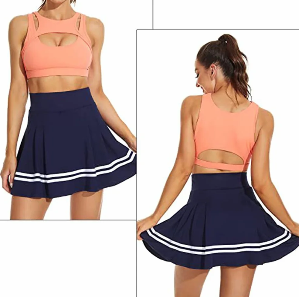 ThreeH Pantalones Cortos de Tenis Plisados de Cintura Alta para Mujer con Forro Incorporado
