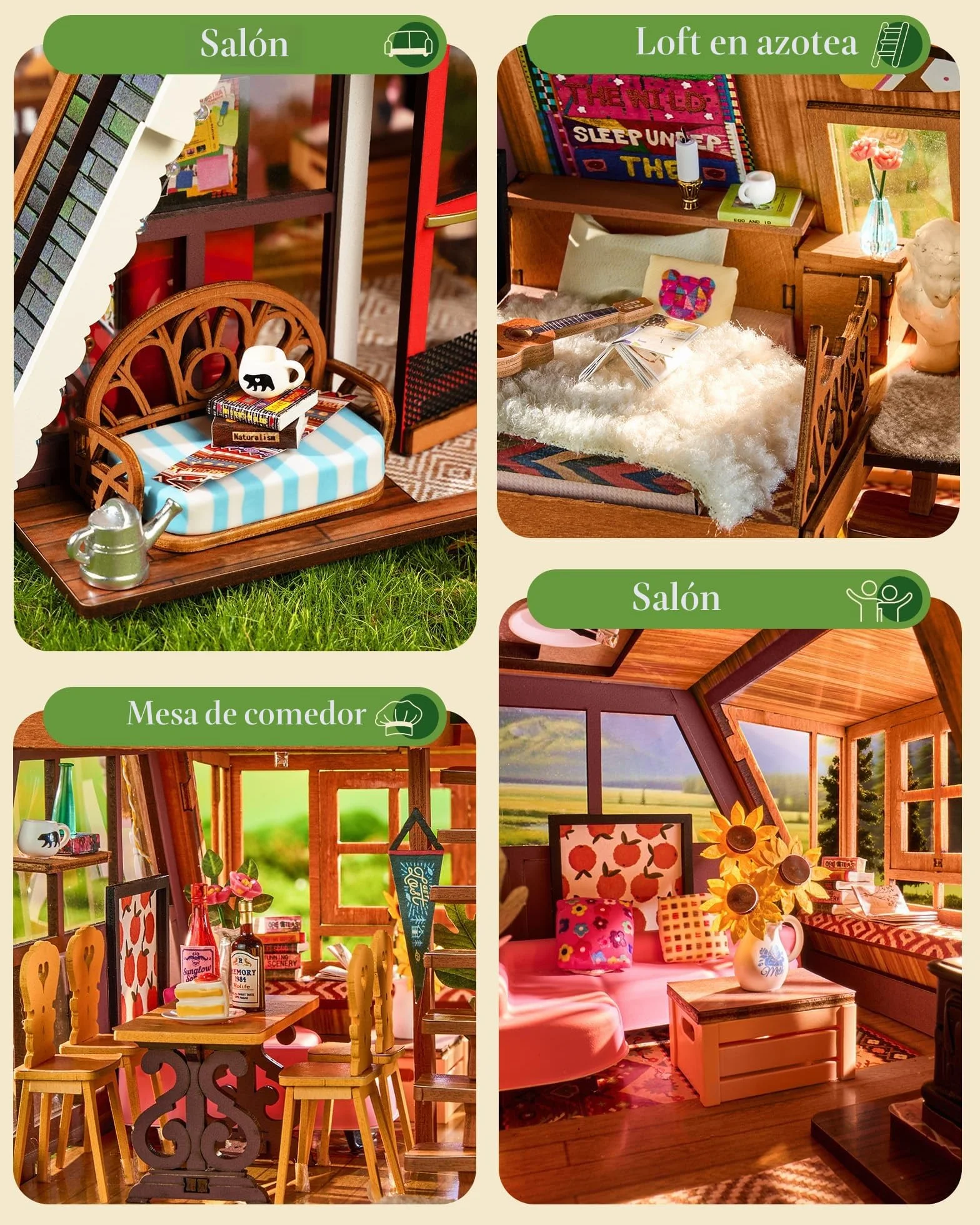 Rolife Casa de Muñecas Cabaña A-Frame Modelo de Madera Casa en Miniatura Sanación Natural Cabaña del Bosque de Cuento de Hadas Decoración del Hogar Regalo Creativo para Adultos