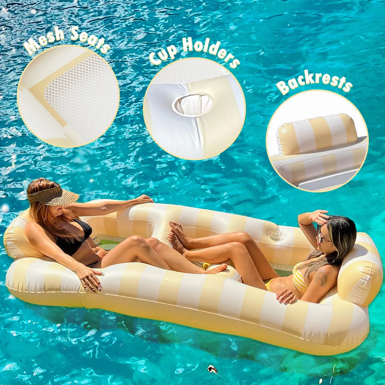 Colchón inflable para piscina, tumbona flotante para adultos, 200 x 120 cm, juegos de piscina, alfombra flotante para 2 personas, diseño duradero y portátil