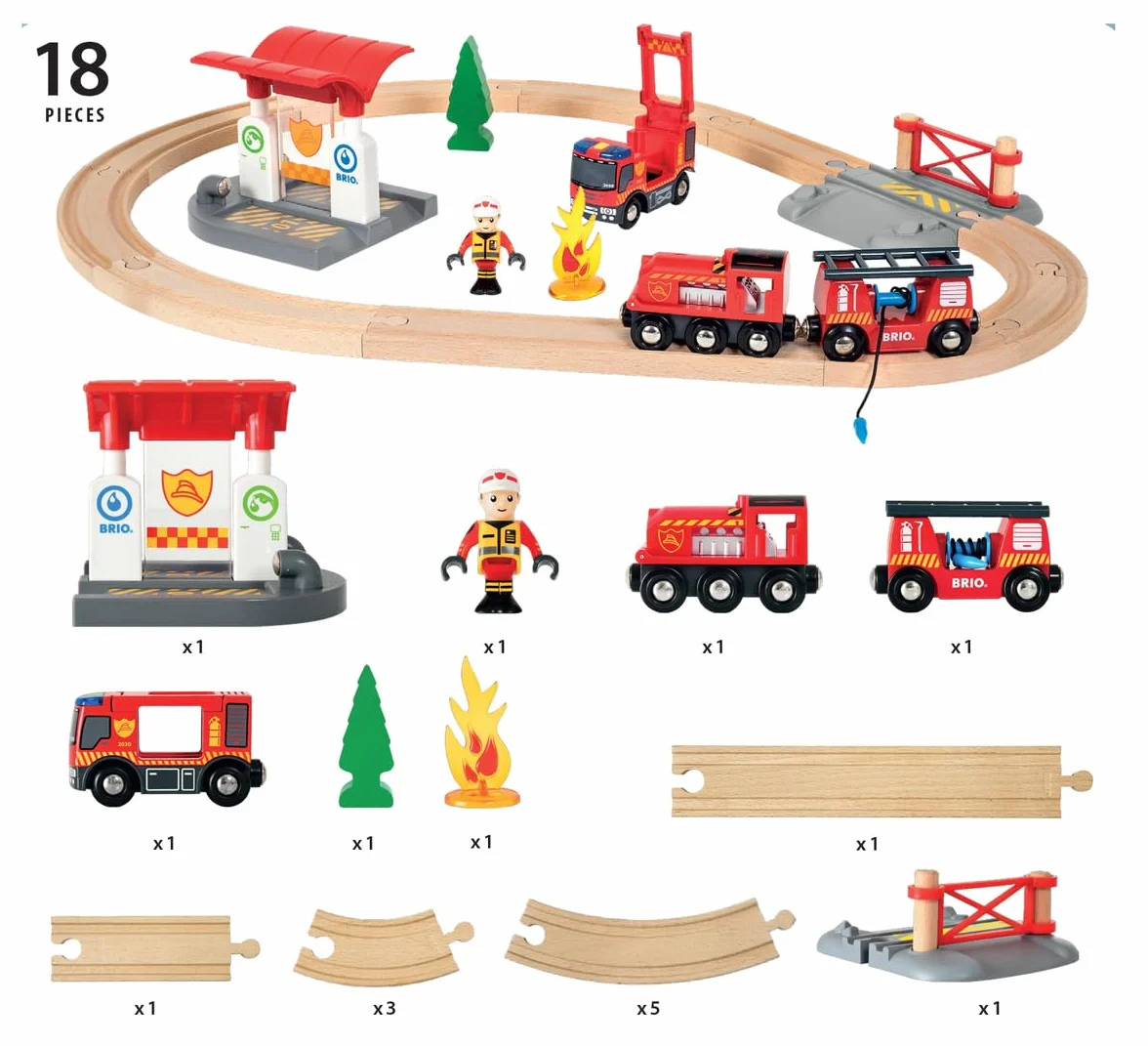 BRIO World - Set de Ferrocarril de Bomberos, Ferrocarriles, Set de Construcción de Madera, Tren Juguete, Juguetes Niños 3 Años o más, Juegos Educativos 3 Años
