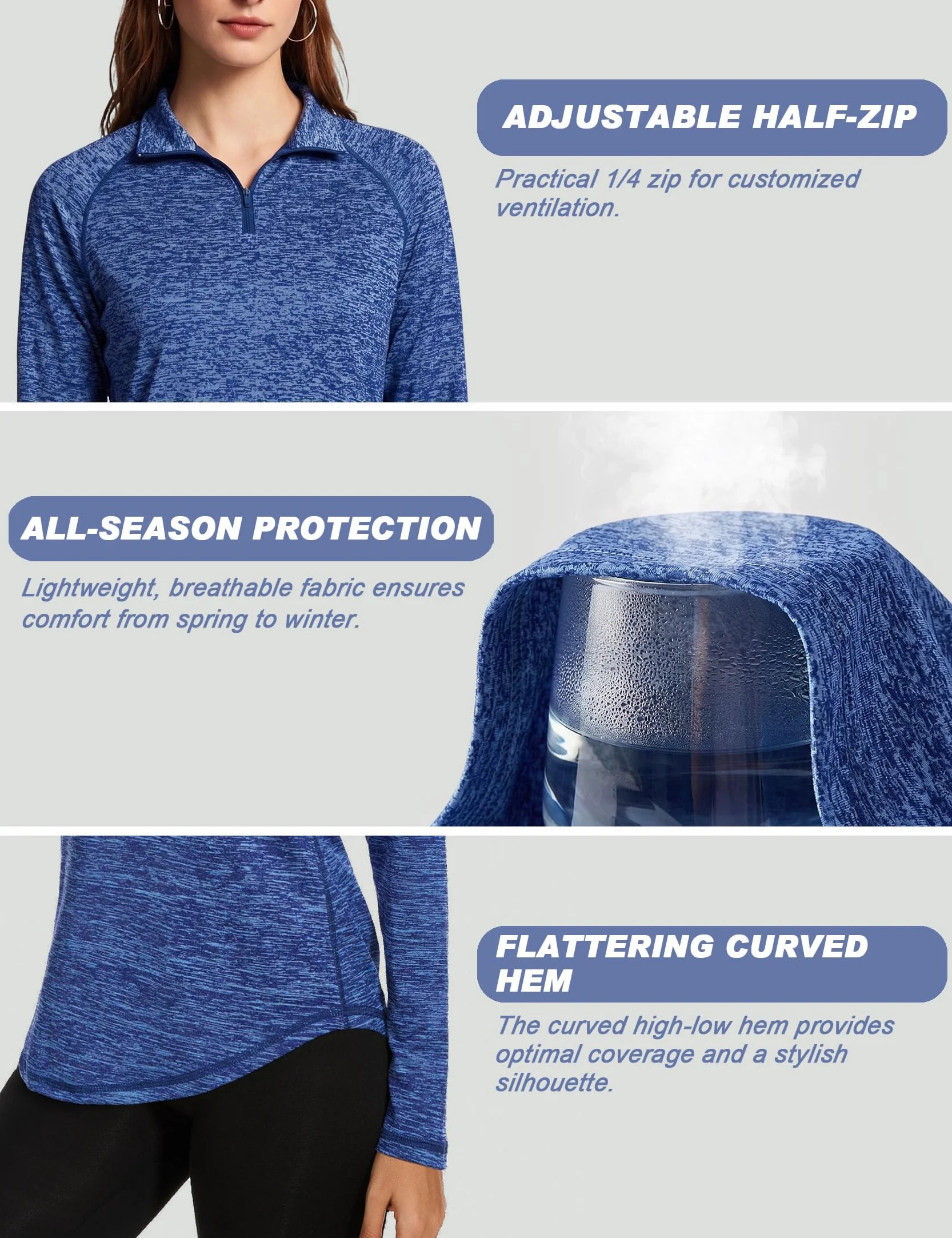 iClosam Camiseta Deporte Mujer Manga Larga 1/4 Zip Ropa Fitness Corriendo