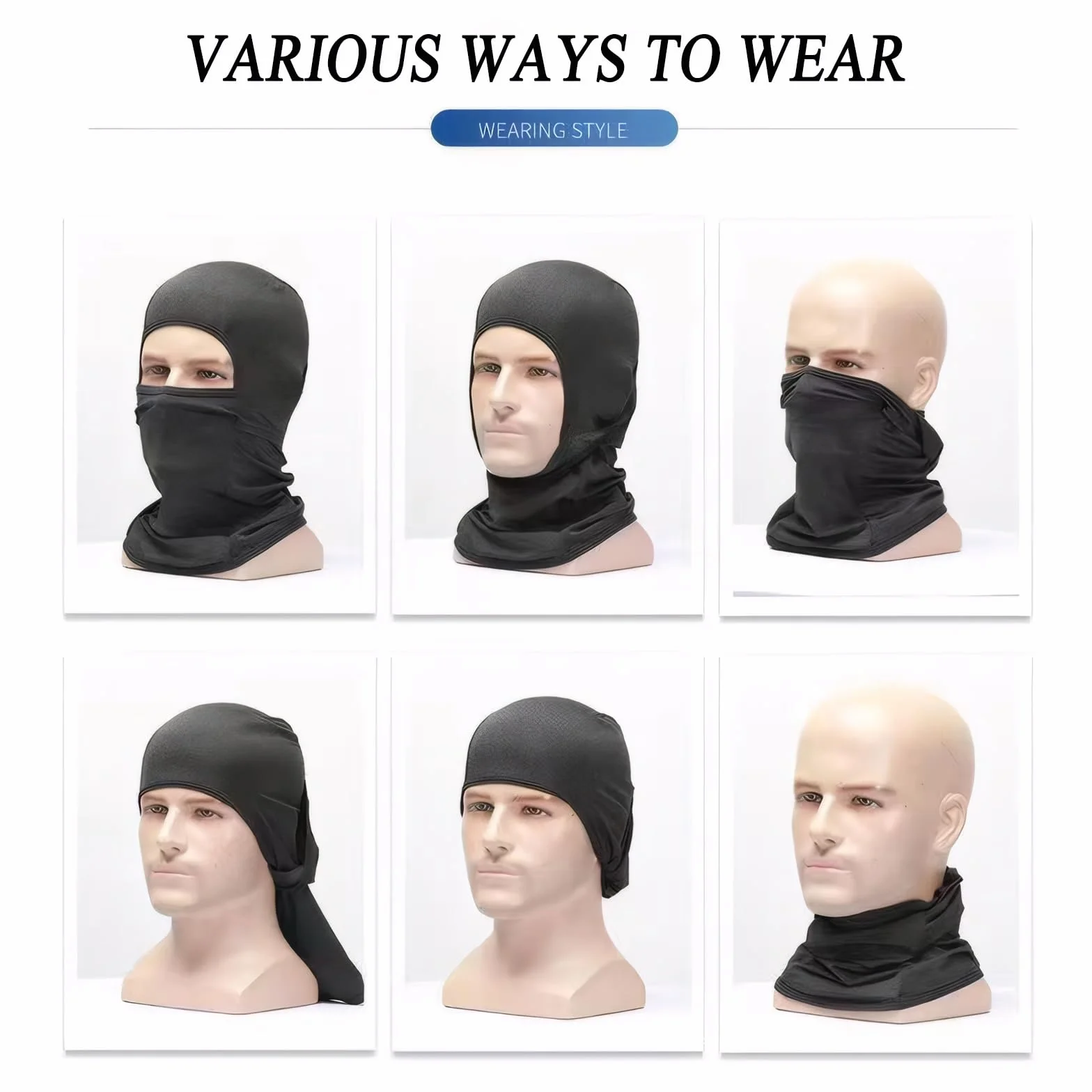 Máscara de Pasamontañas Balaclava Protector UV Transpirable Anti Viento para Motocicleta Esquí Negro