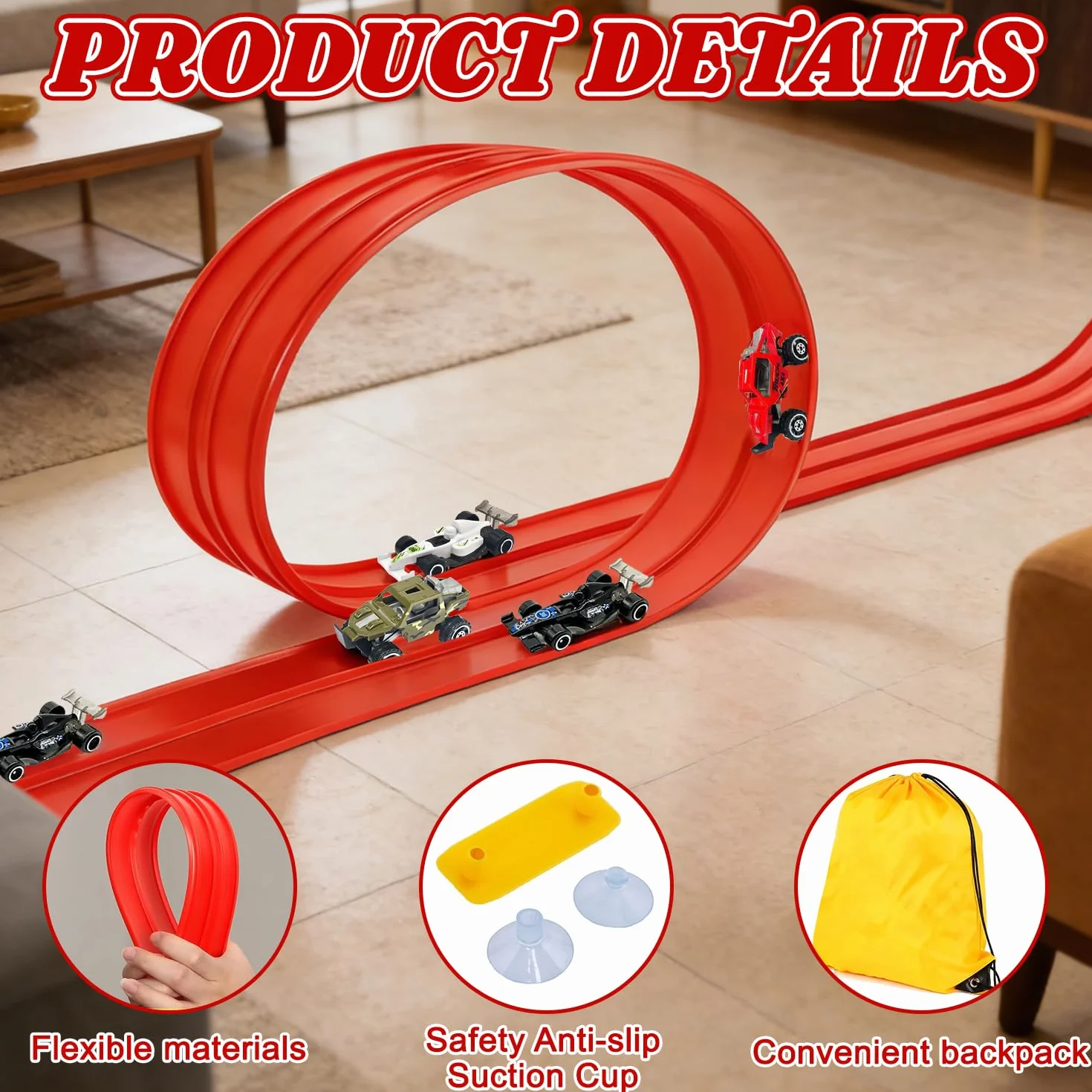 Pista de Coches para Niños, Pista Coches Flexible 4M, Pista De Carreras Portátil para Niños con 4 Coches, Pista de Coches Flexible, Circuito Coches Flexible, Regalo para Niño y Niñas 3 4 5 6 Años (M2)