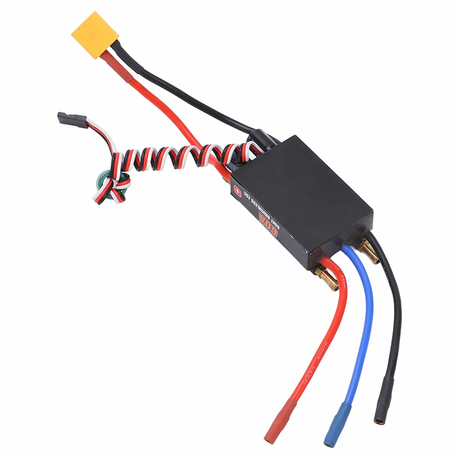 Uxsiya Controlador de Velocidad Electrónico 2‑6S, Enfriamiento Rápido Drenaje de Doble Canal a Prueba de Agua 60a sin Escobillas ESC Menor Consumo de Energía para Modelo de Barco