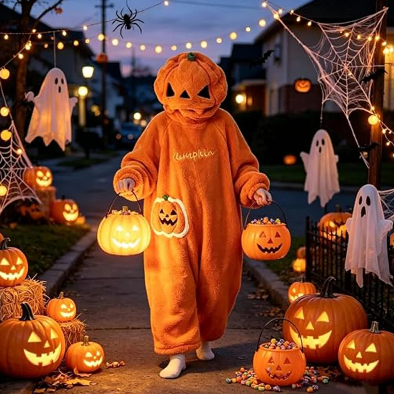 Disfraz de mono de calabaza de Halloween para adultos y niños | Pijama con capucha, manta calabaza suave, cálido, usable, disfraz Halloween sombrero calabaza, para fieste en casa cosplay