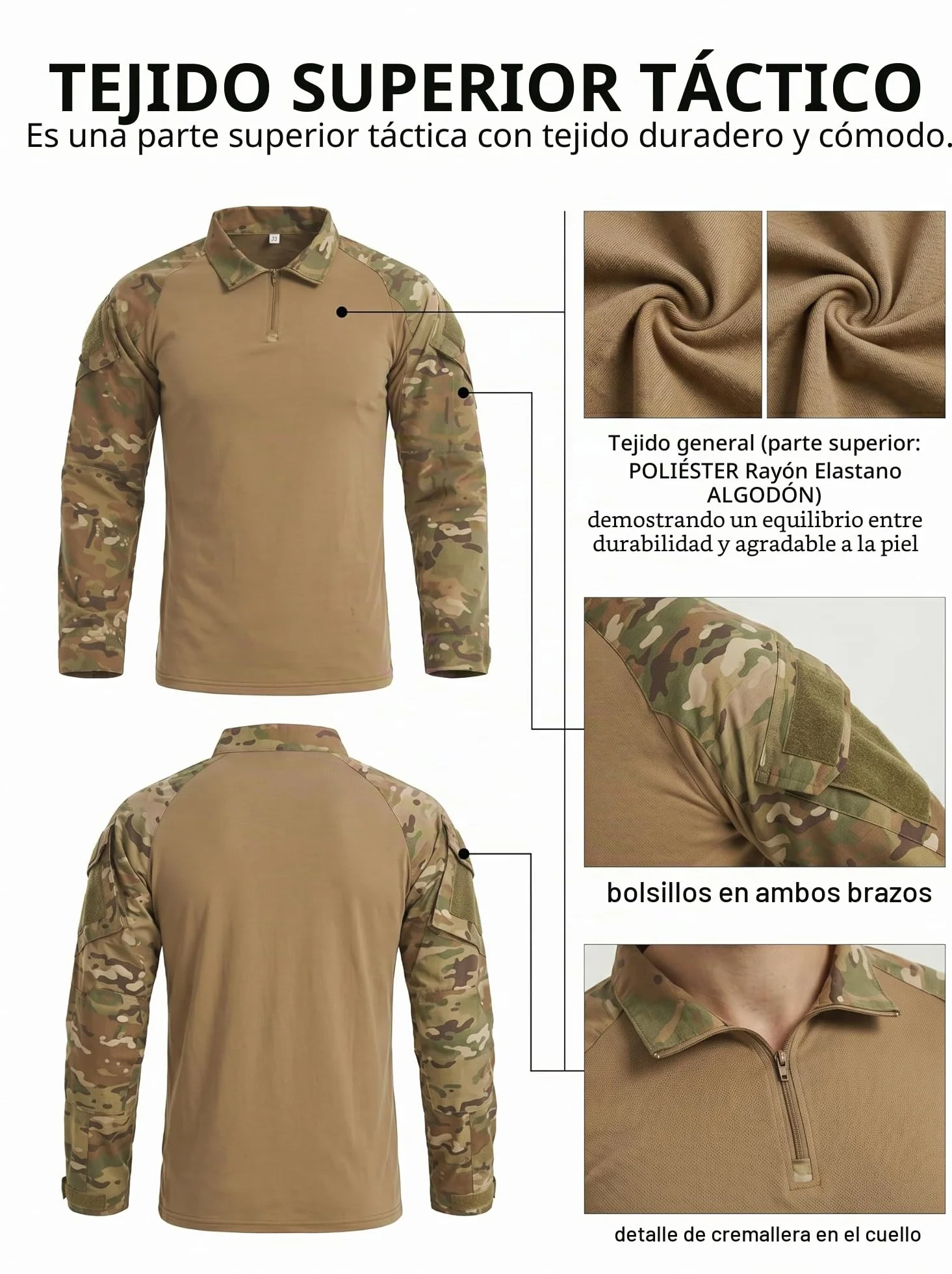 Traje de camuflaje para hombre BDU, camiseta de combate paintball, pantalones tácticos manga larga cremallera 1/4, ropa de caza militar
