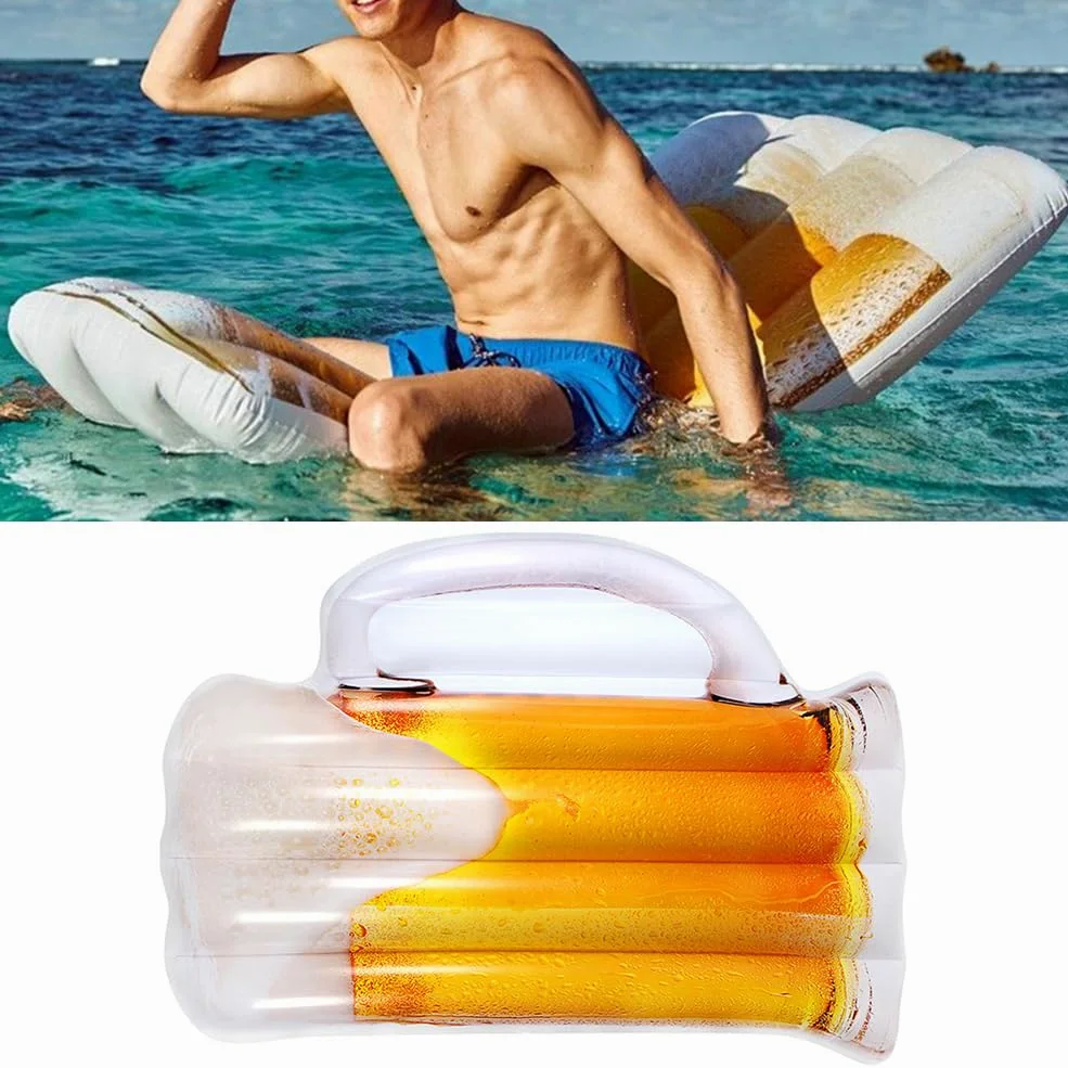 Generisch Cama flotante para piscina – 182 cm – Tumbona hinchable de PVC | Cómodo colchón de agua en forma de cerveza para piscina Lake Beach | Cama de piscina – Diversión de verano para adultos