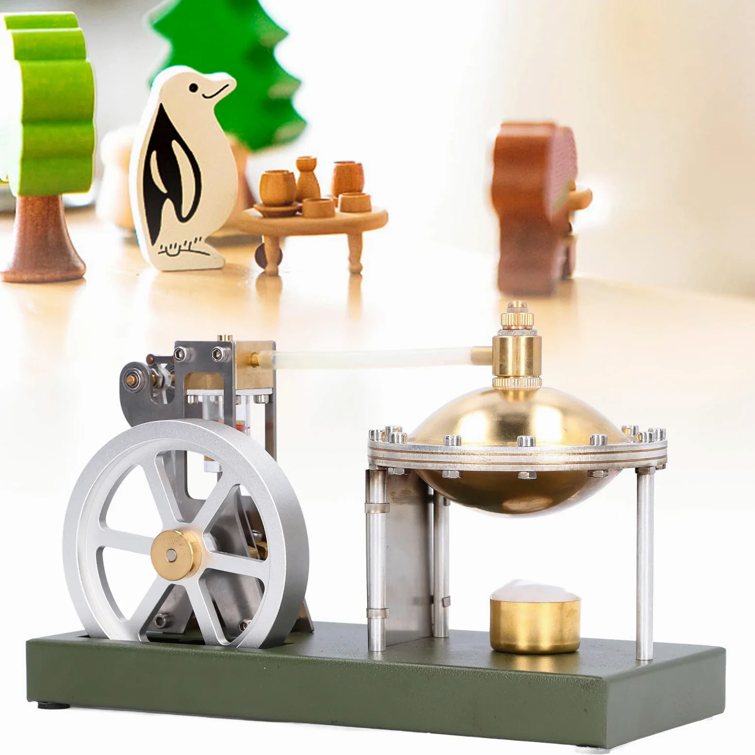 Modelo de Motor de Vapor con Diseño de Volante De Inercia, Mini Generador Doble para Educación y Decoración