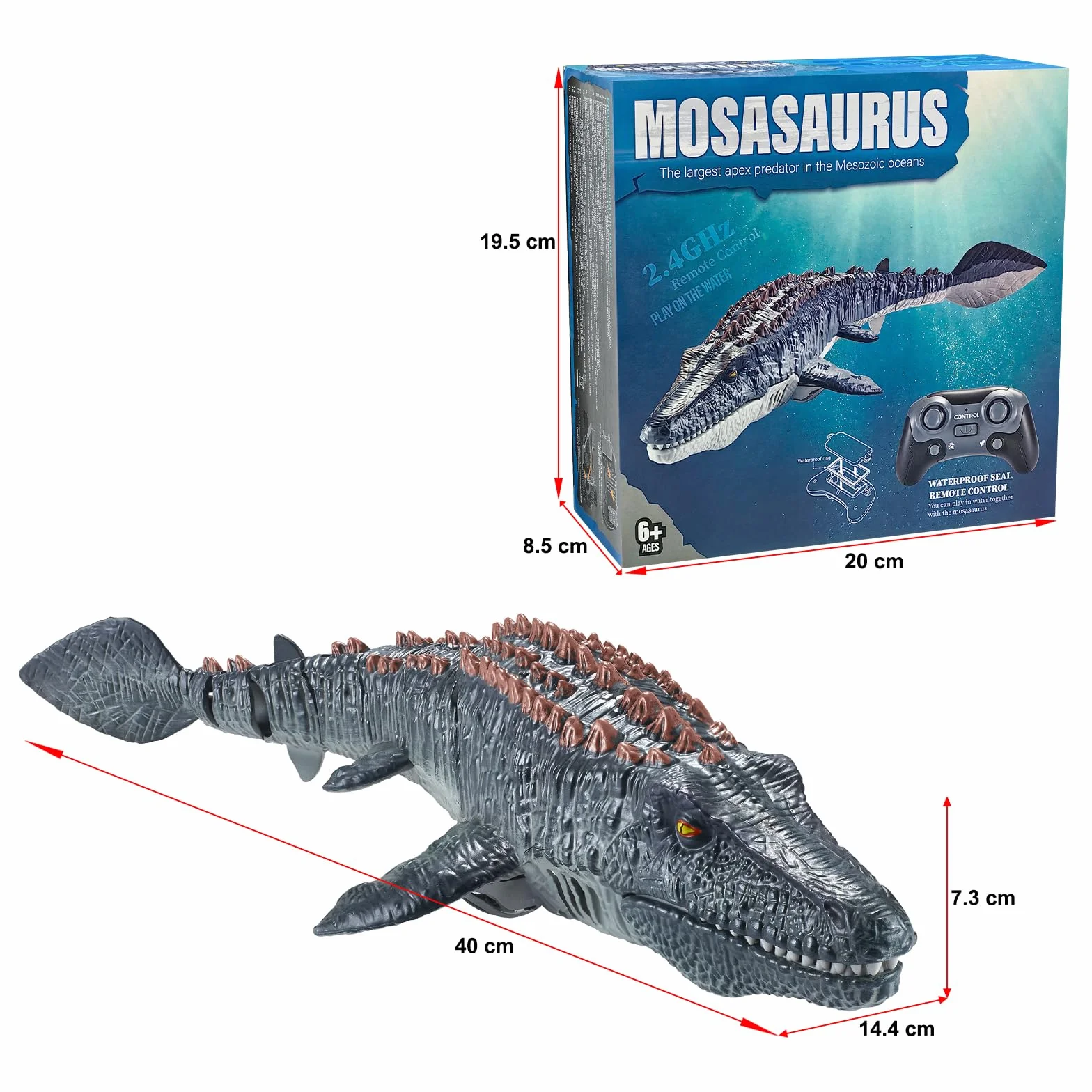 Barcos Mosasaurus de control remoto 2.4 GHz con agua pulverizadora, doble hélice, juguete RC para piscina