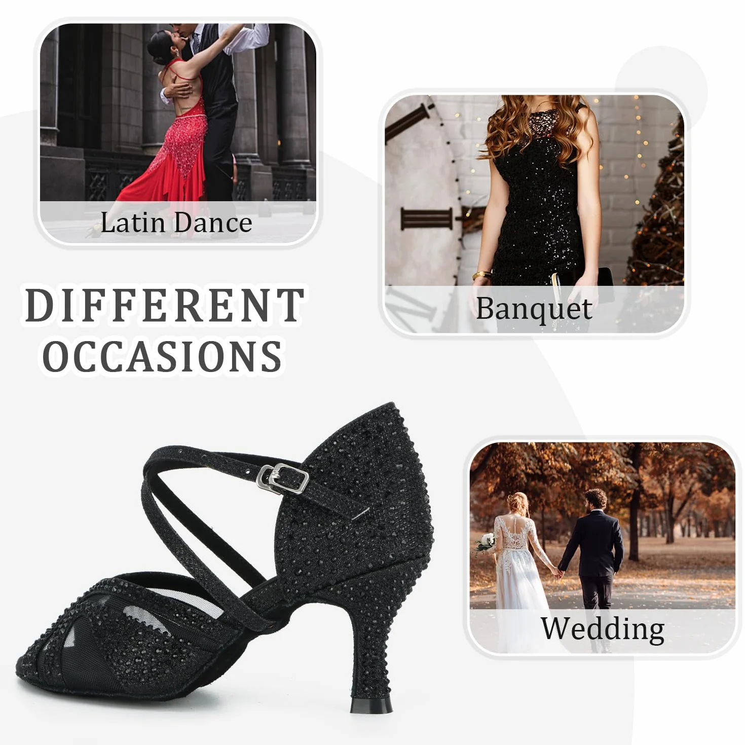 Zapatos de Baile Latino para Mujer Salsa Tango Bachata Vals con Pedrería Suela Blanda