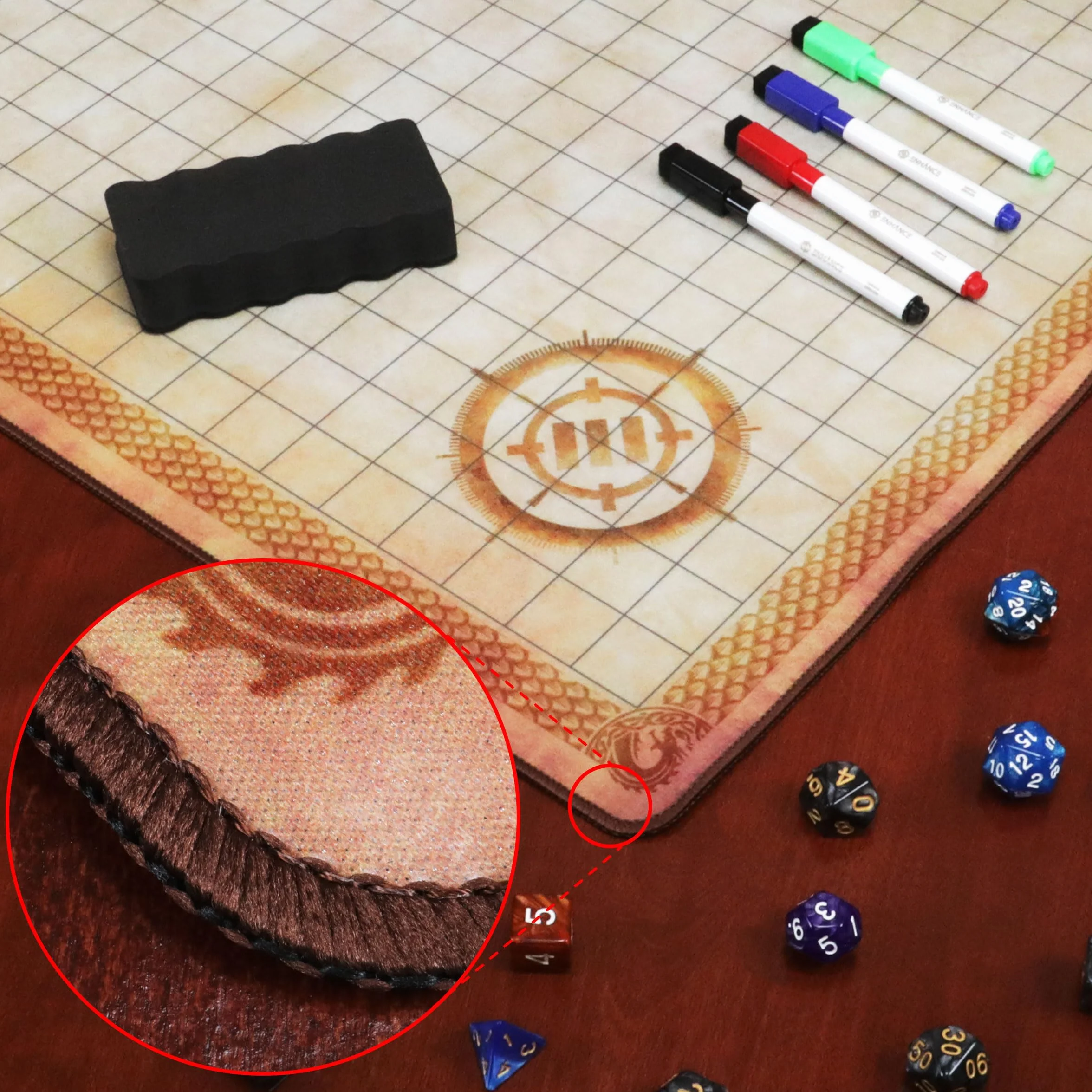 ENHANCE Deluxe RPG Grid Mat - Mapa de DND (61 x 91 cm) con Goma de Primera Calidad, Agarre Antideslizante, Sin Arrugas - Juego de Tapetes de DND de Borrado Húmedo en Seco
