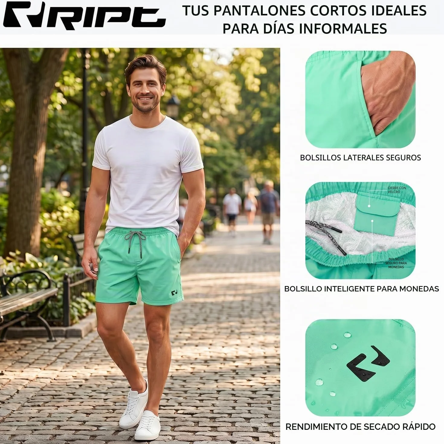Bañador Hombre Secado Rápido UV50 – Pantalón Corto con Forro Malla para Playa Natación Surf